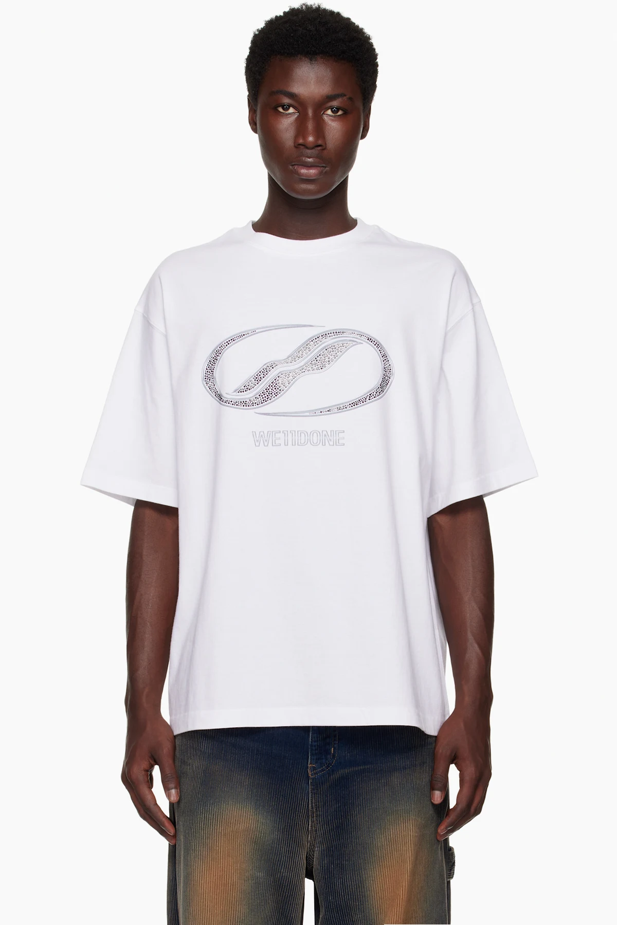 White Rhinestoned Se11done Logo T-shirt