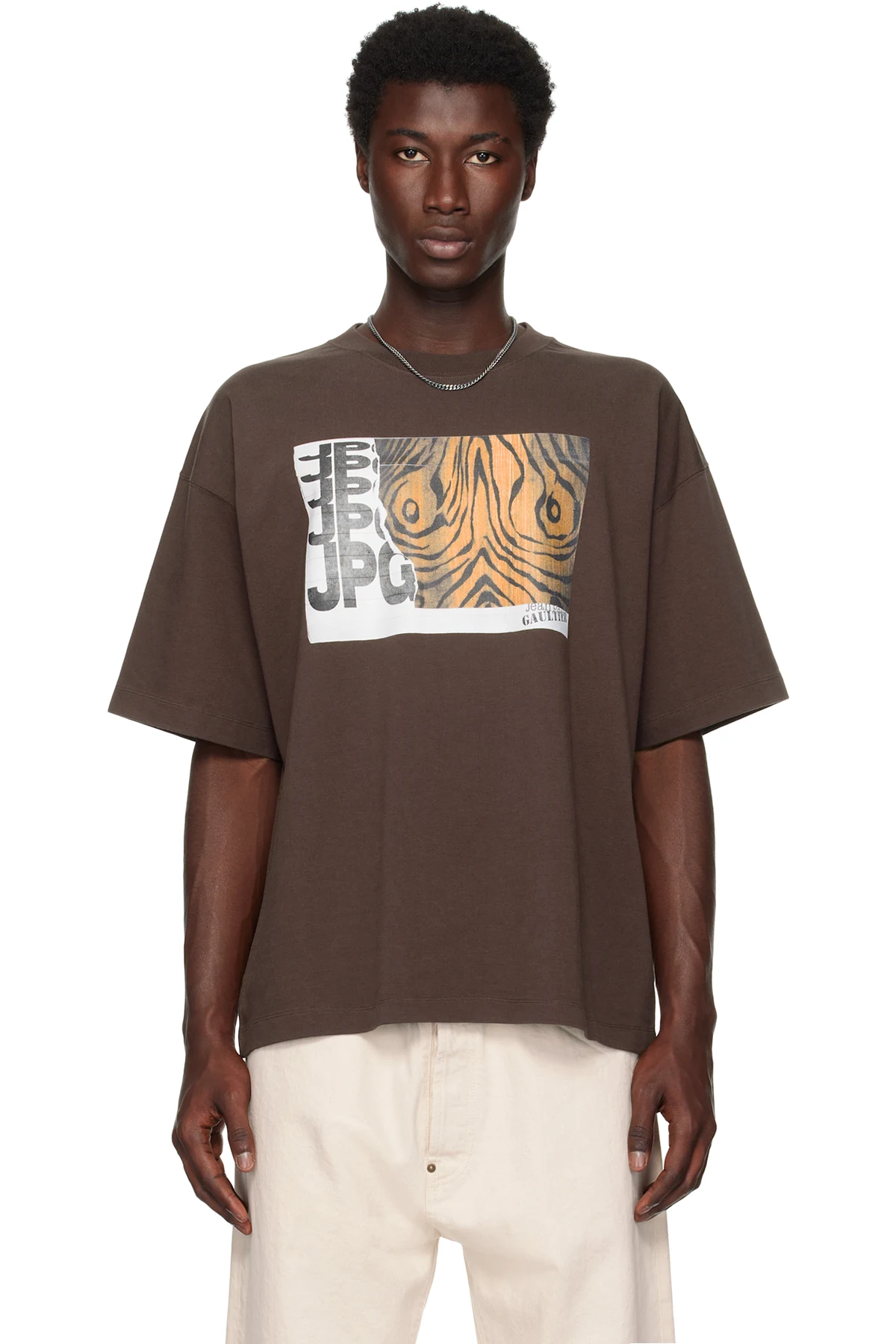 Brown Printed Wood Oversized T-shirt