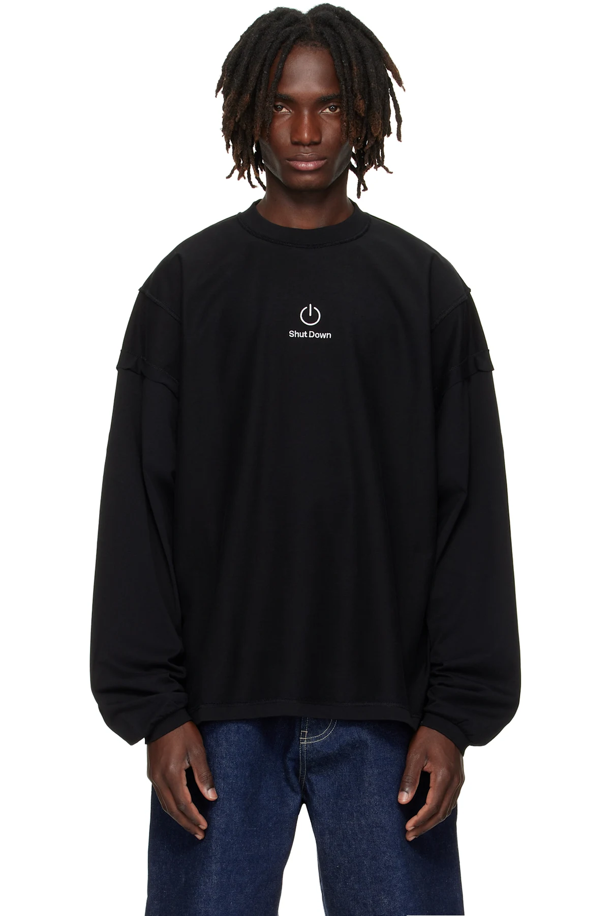 Black 'Shut Down' Embroidered Longsleeve Sweatshirt