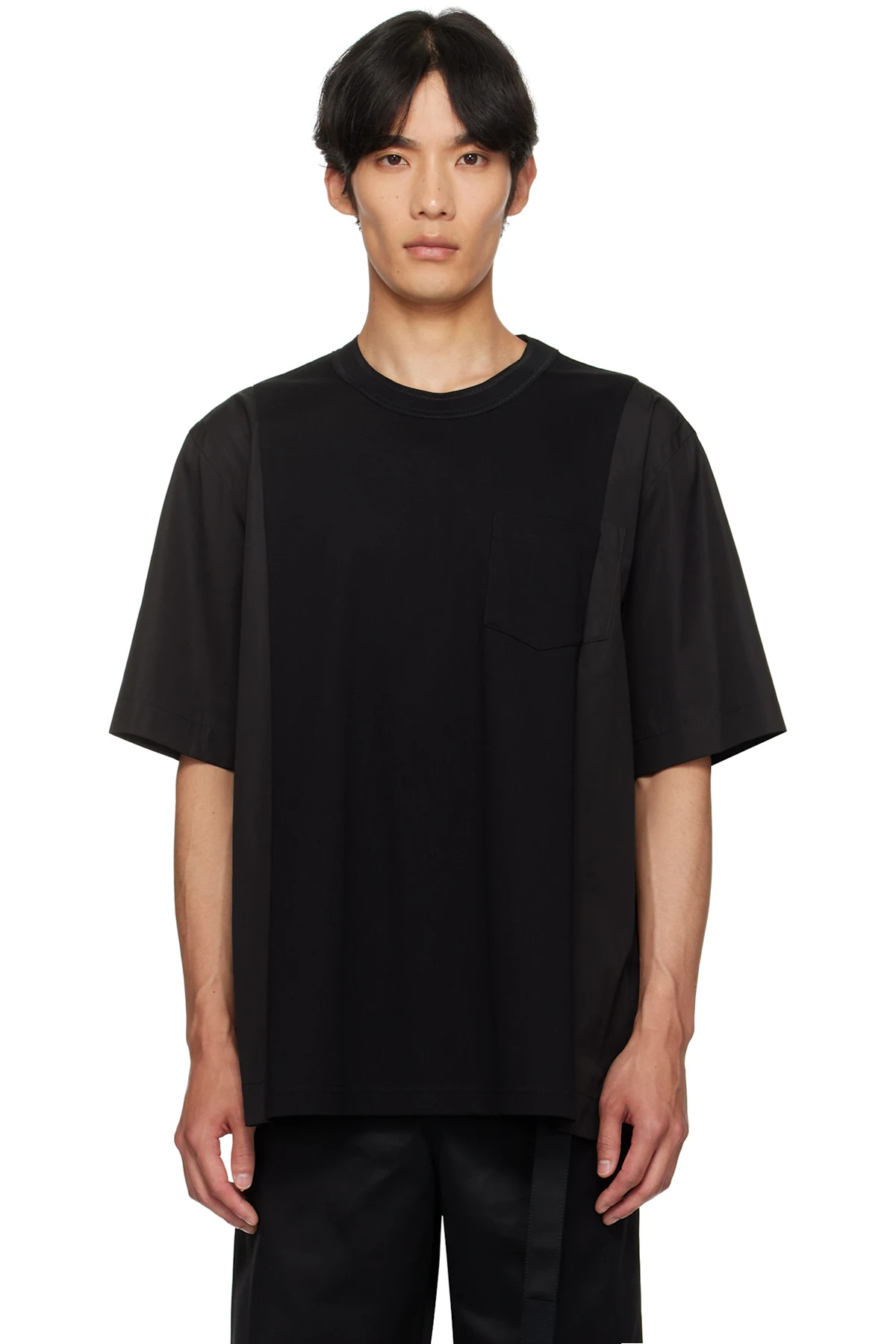 Black Poplin & Cotton Jersey T-shirt