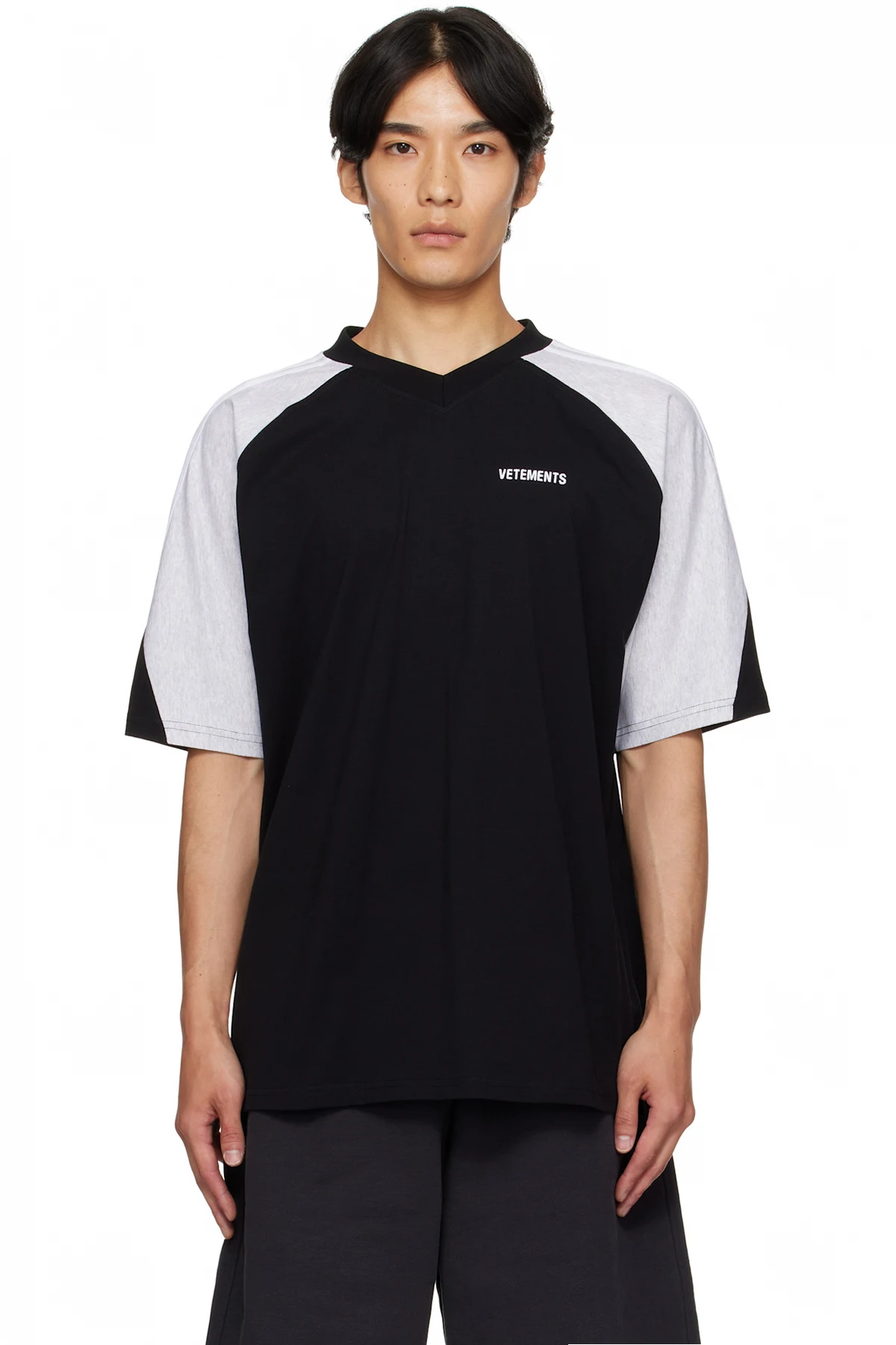 Black & Gray Cut-Up V-Neck T-shirt