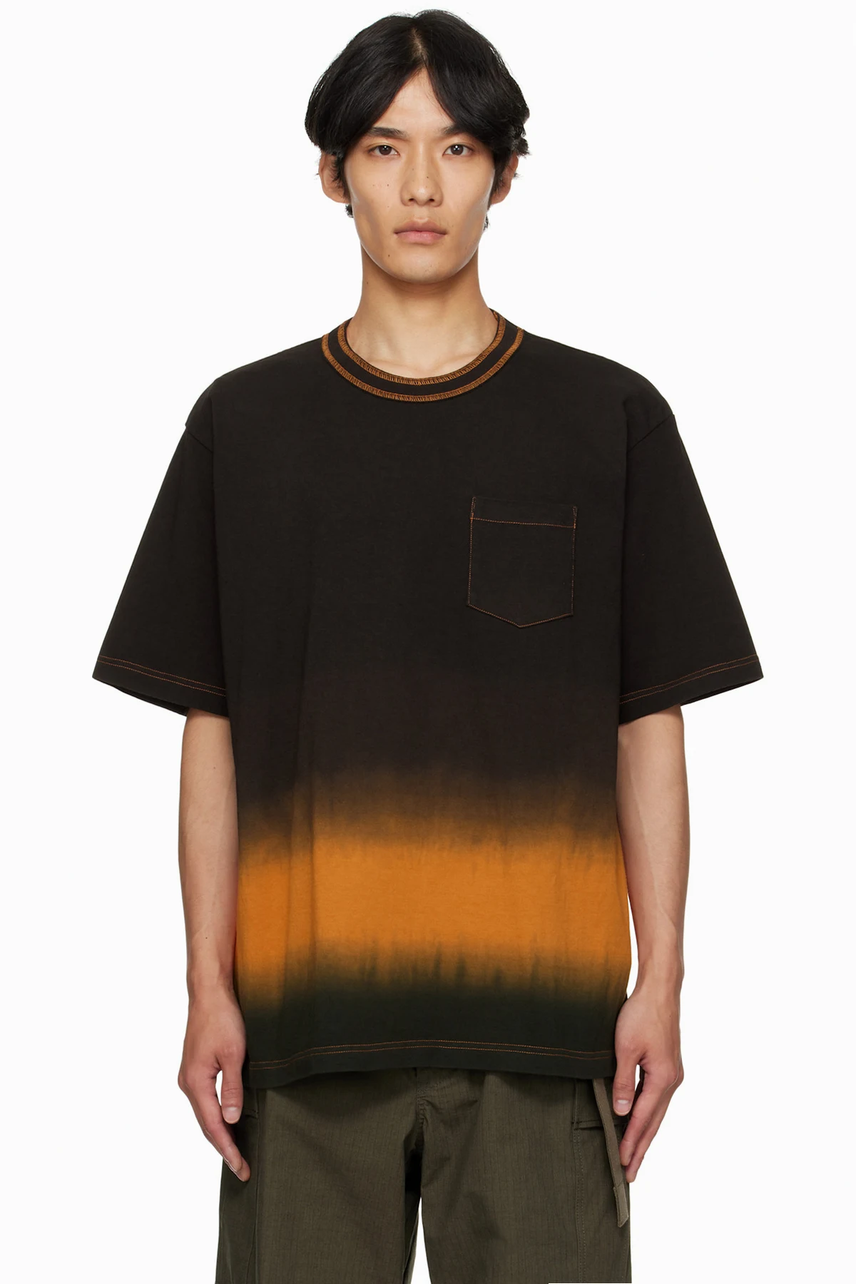 Brown & Orange Garment Dye Cotton Jersey T-shirt