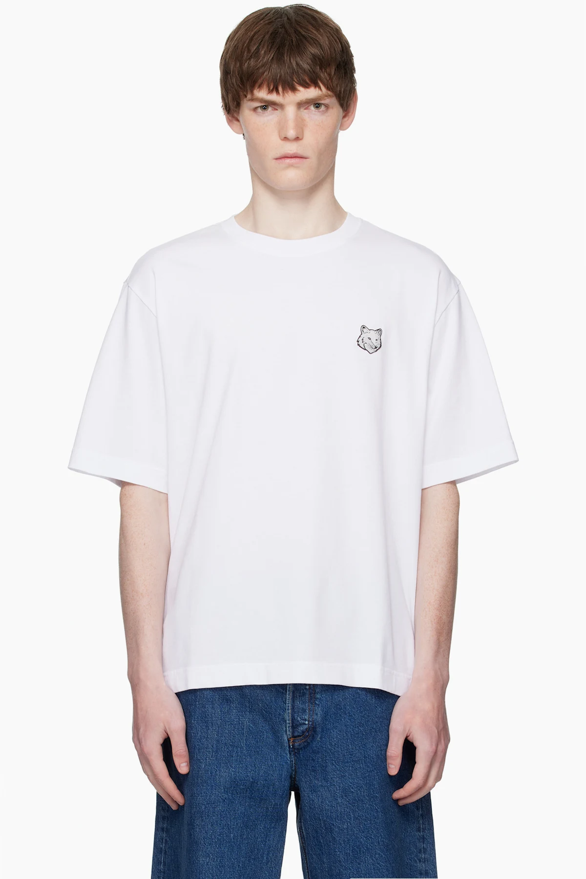 White Bold Fox Head Patch Comfort T-shirt