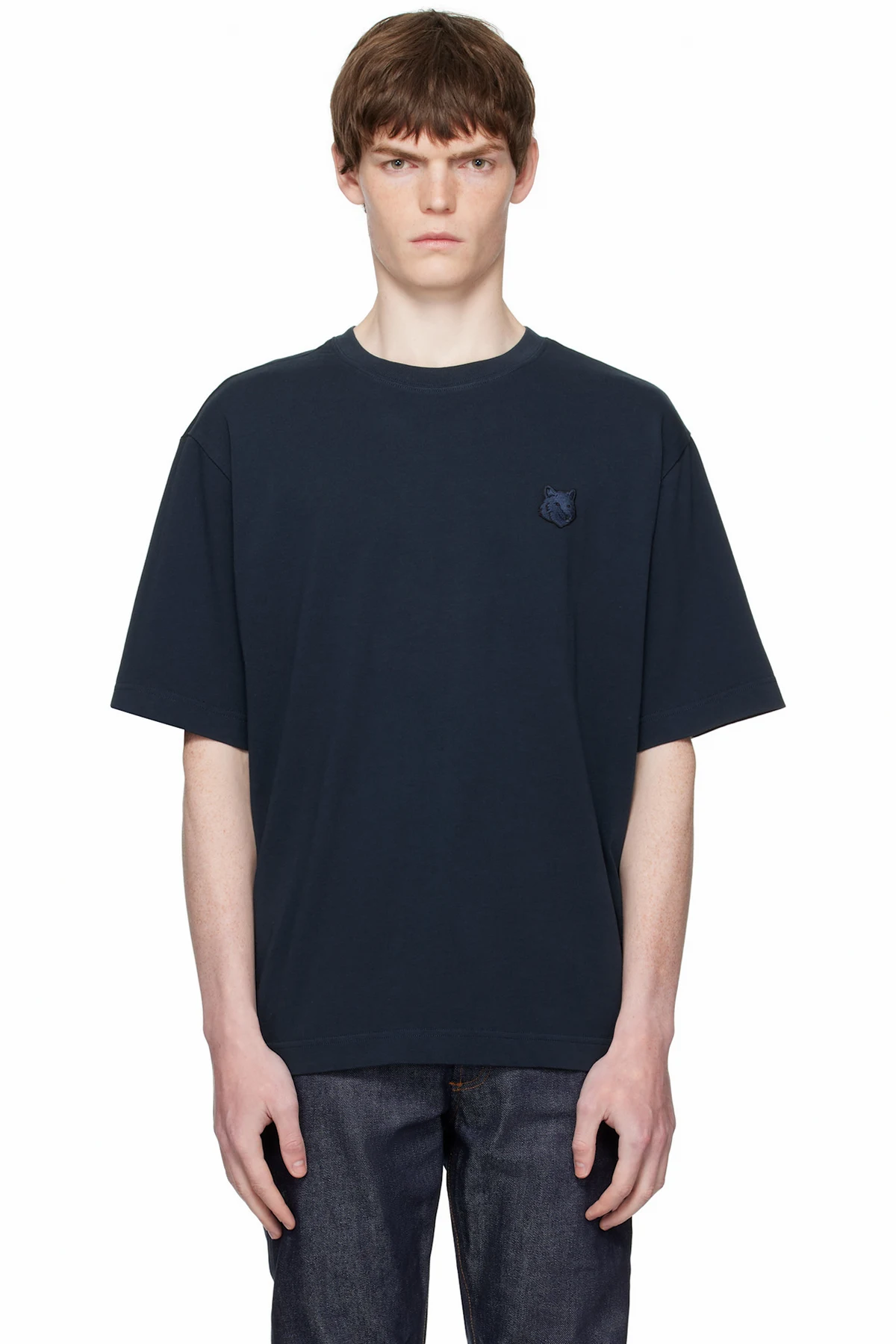 Navy Bold Fox Head Patch Oversized T-shirt