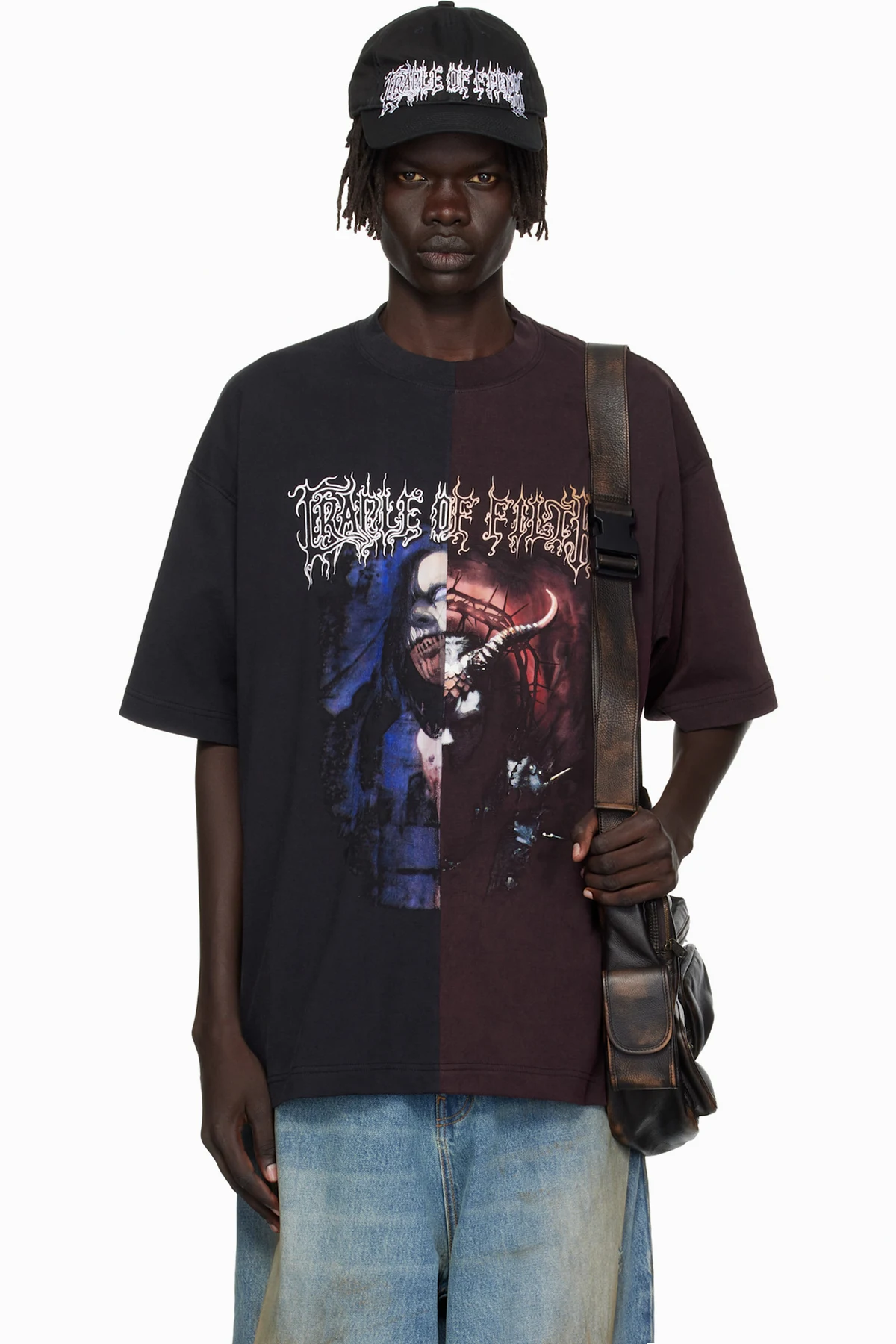 Black & Burgundy Cradle of Filth Cut-Up Oversized T-shirt