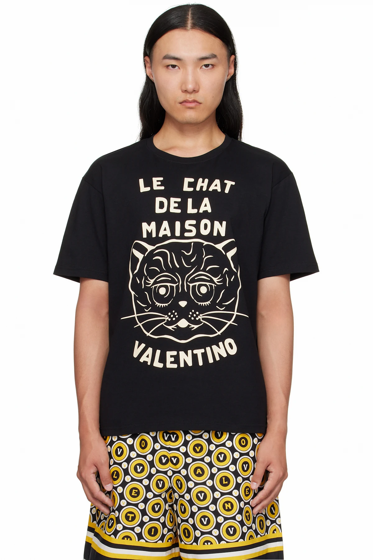 Black Cotton 'Le Chat De La Maison' T-shirt