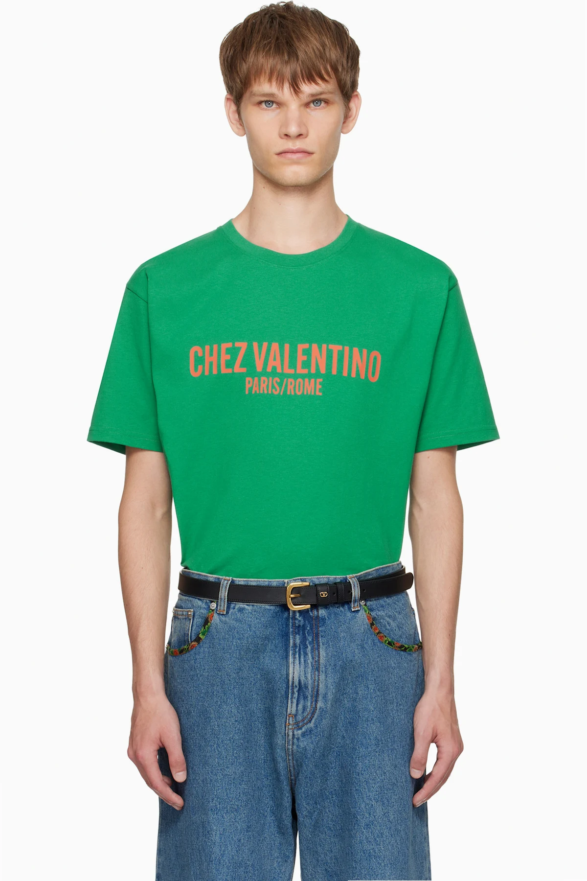 Green 'Chez Valentino' Print T-shirt