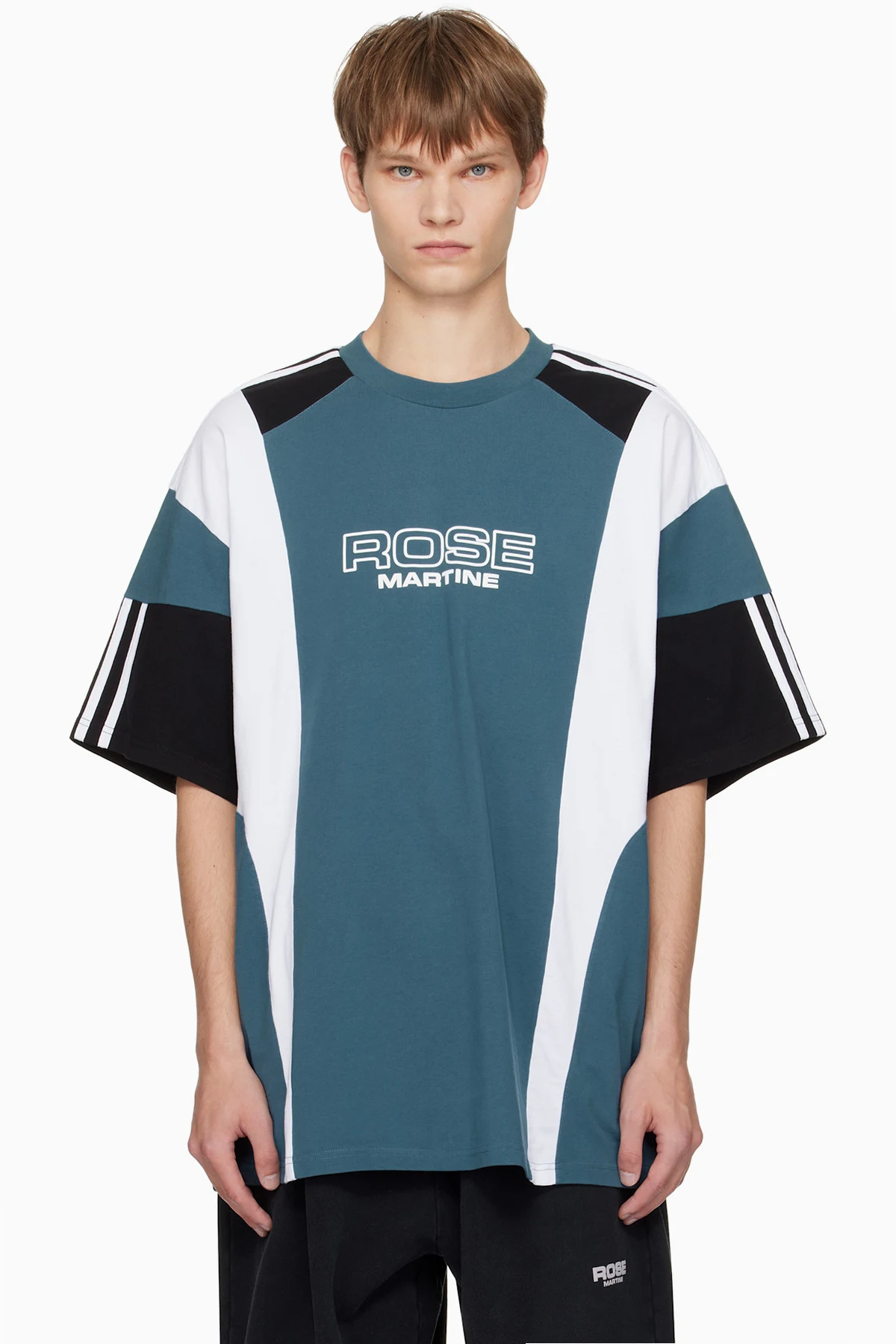 Blue Oversized Panelled T-Shirt