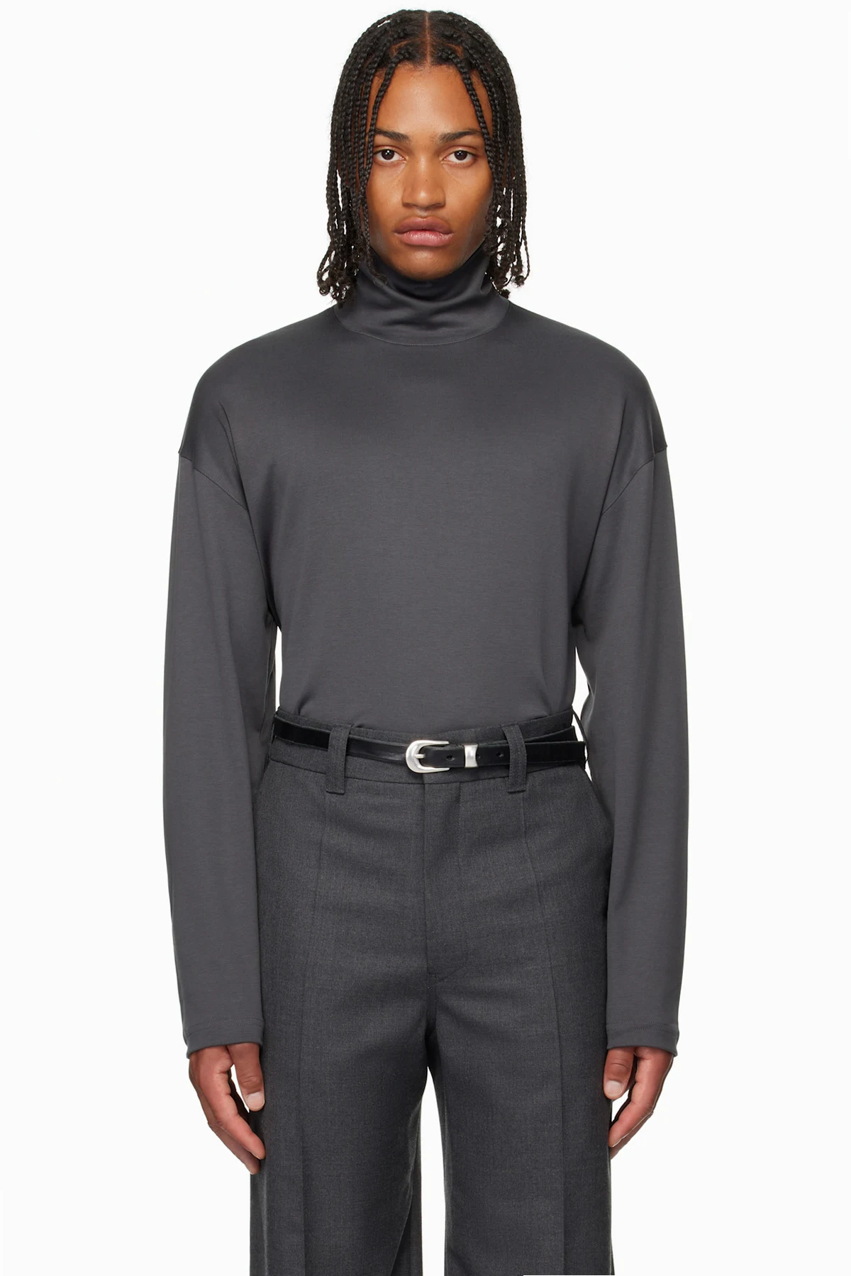 Gray Relaxed Mock Neck T-shirt