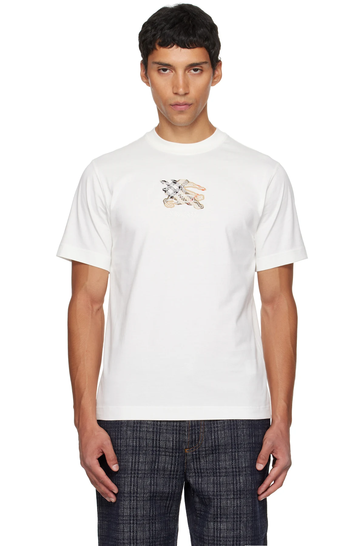 White EKD Check Cotton T-shirt