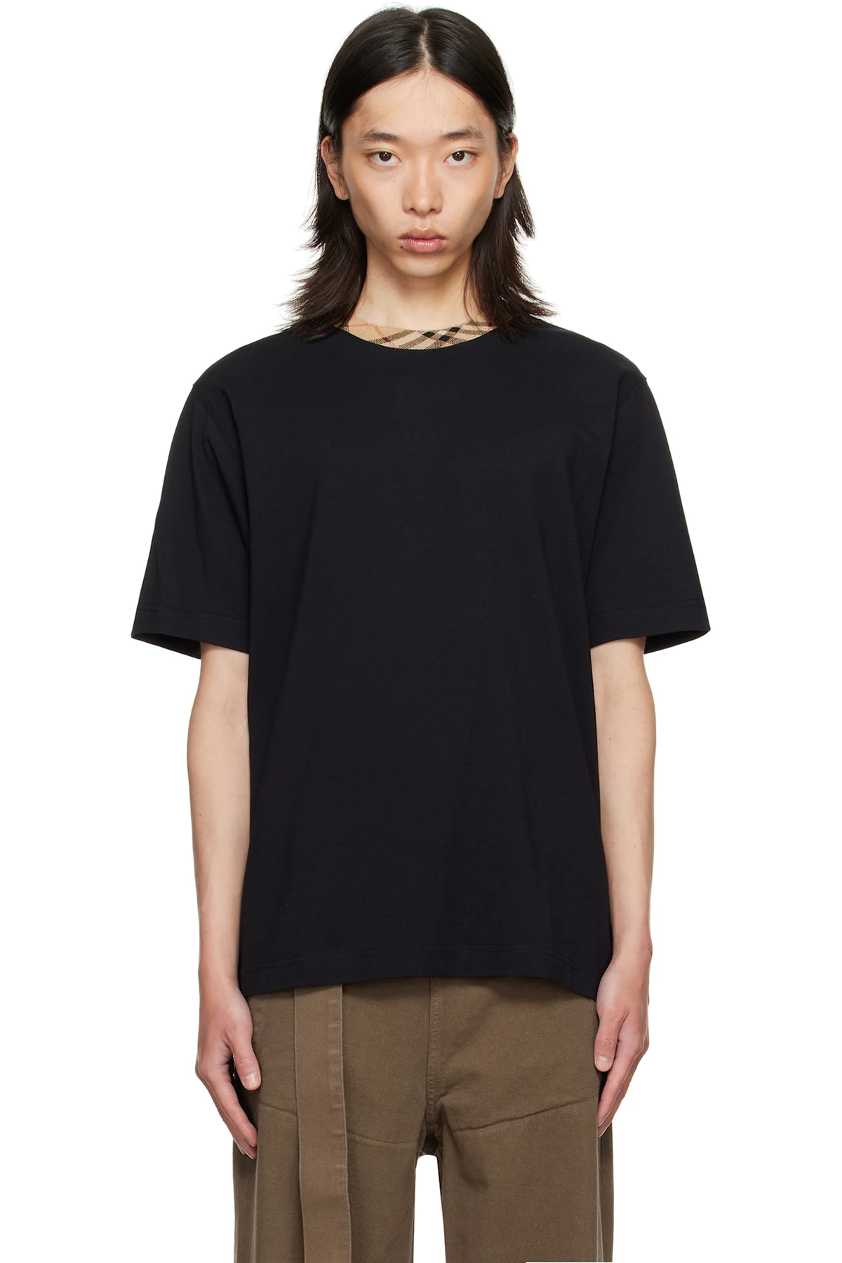 Black Check Trim Cotton T-shirt
