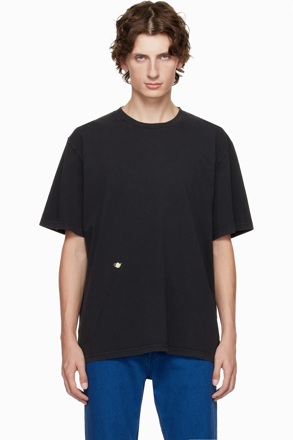 Black Contrast Embroidery T-shirt