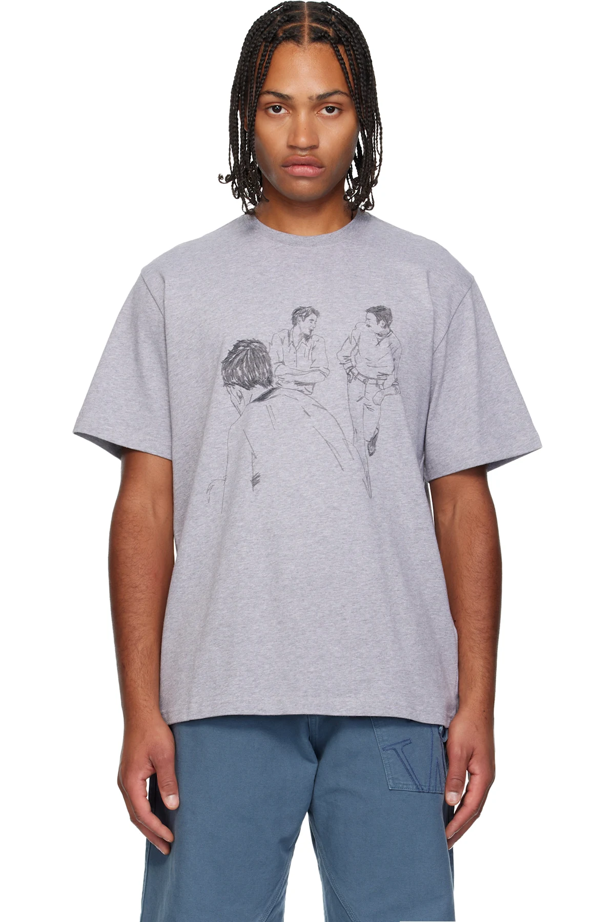 Gray Cafe Scene Printed T-shirt