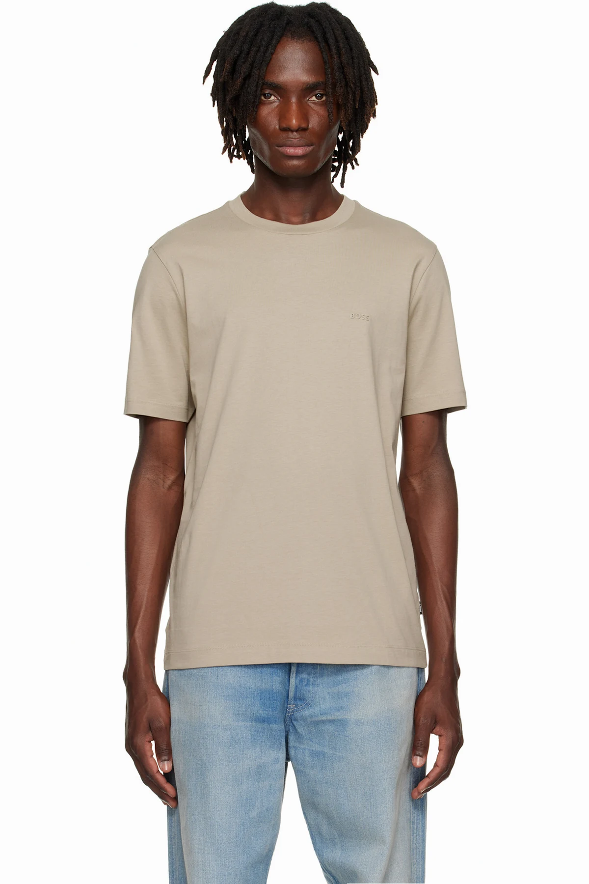 Beige Cotton Jersey Logo Detail T-shirt