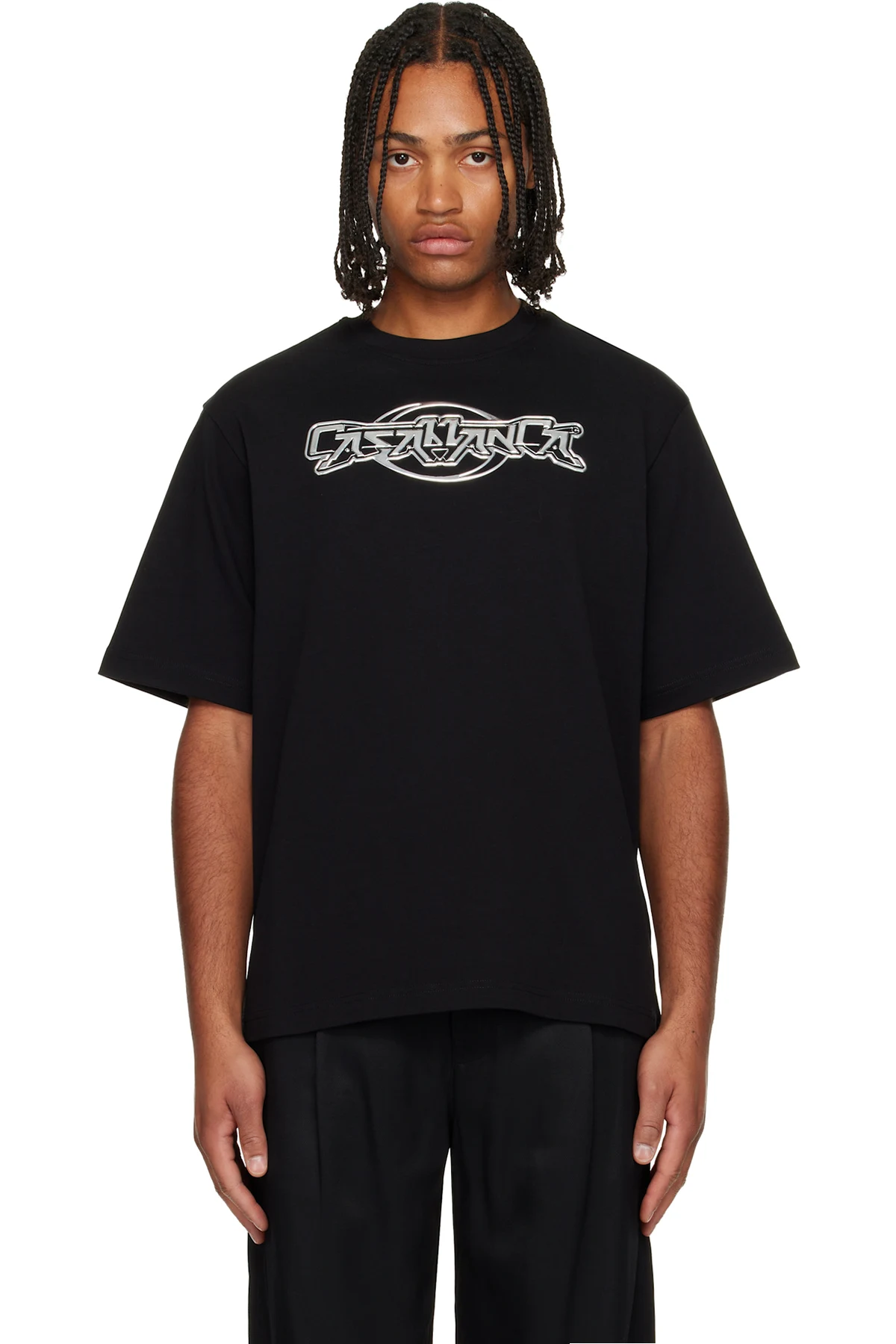 Black 'Casablanca' Chrome Oversized Short Sleeve T‑shirt