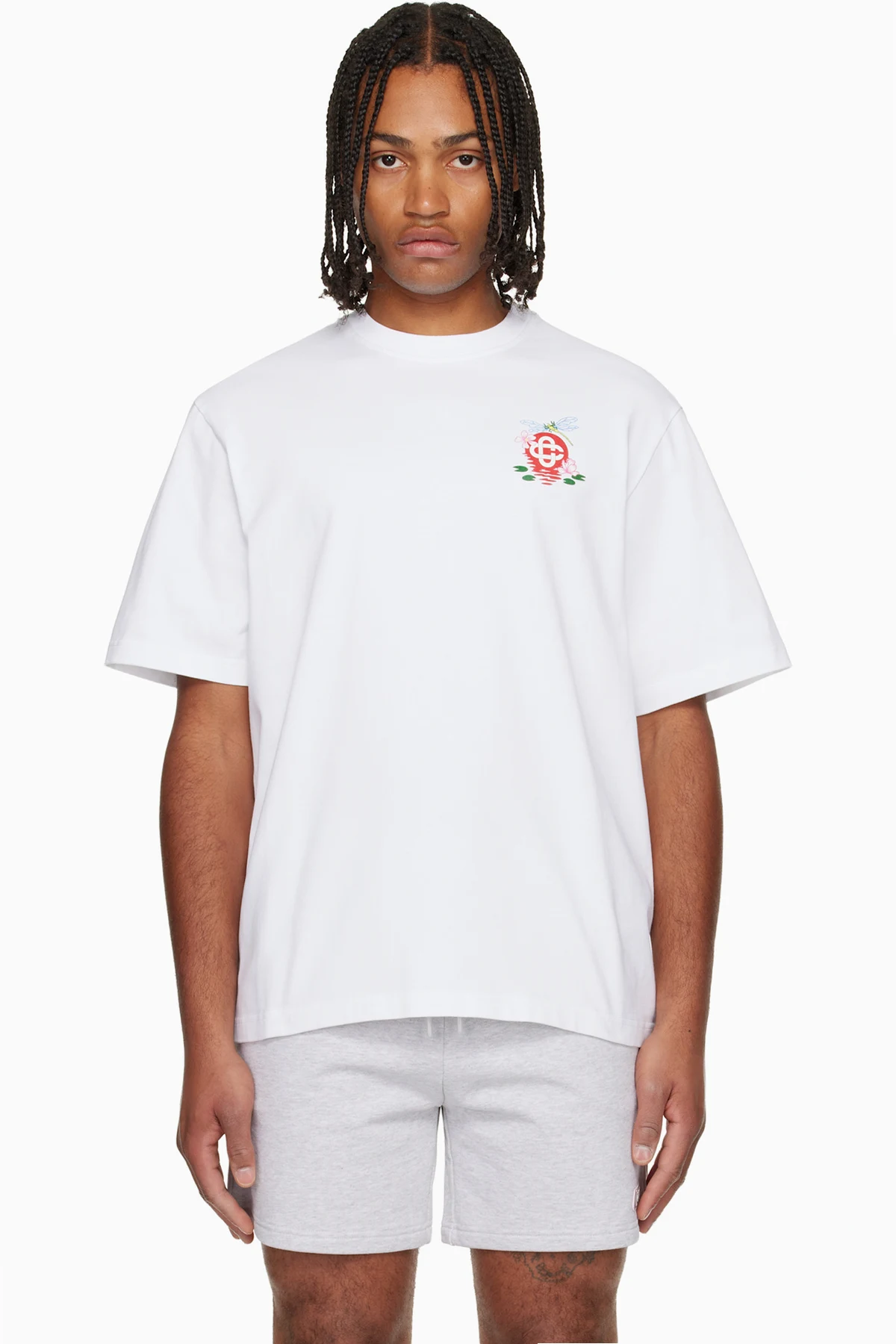 White Dragonfly Floral Oversized Short Sleeve T‑shirt