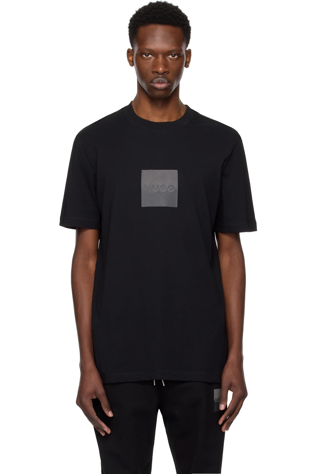 Black Cotton Jersey Split Logo T-shirt