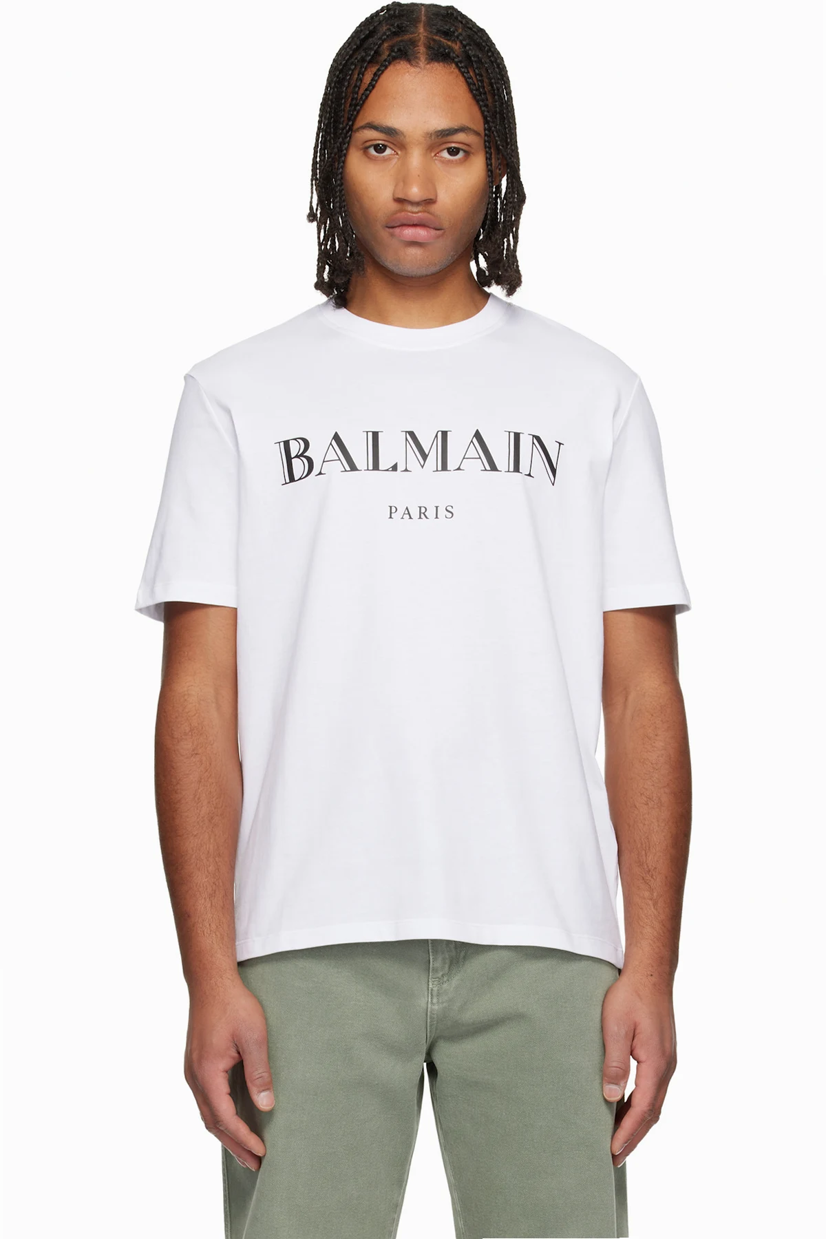 White 'Balmain' Print T-shirt
