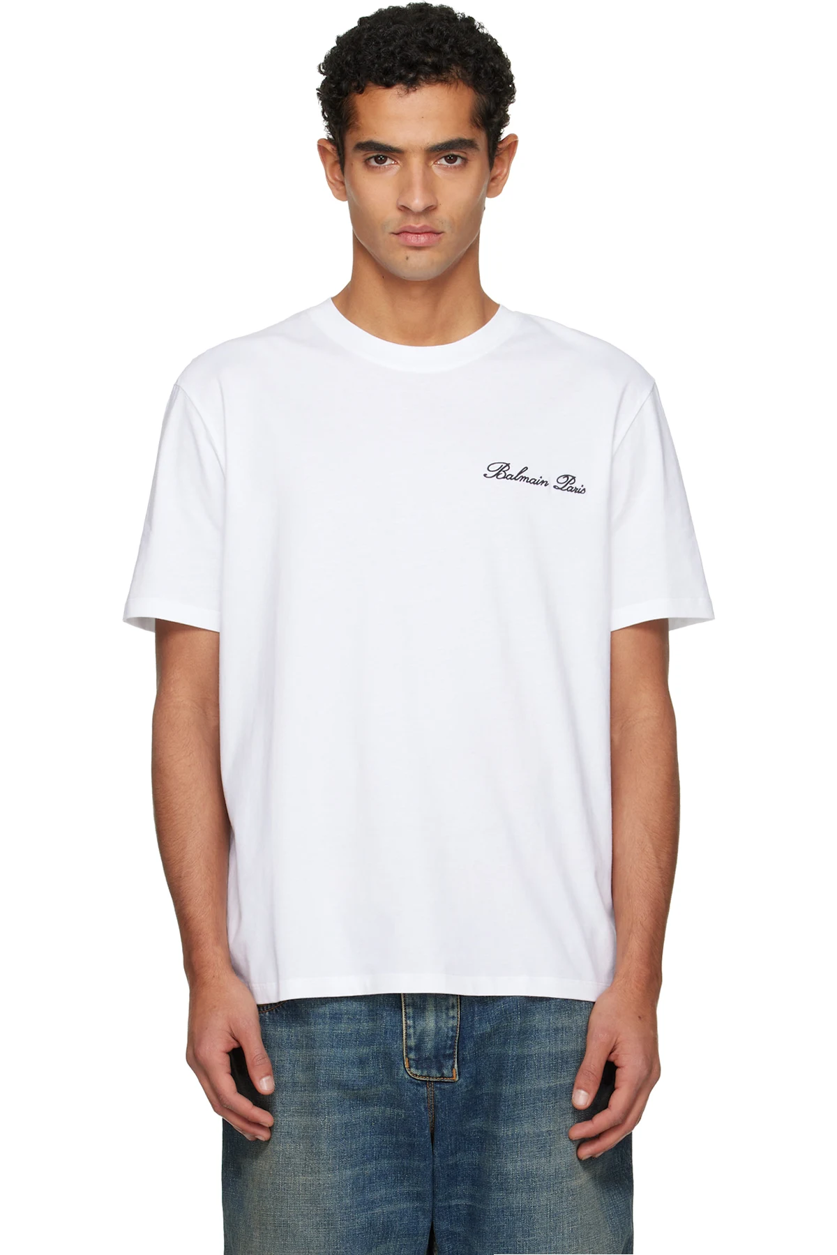 White Embroidered 'Balmain' Signature T-shirt