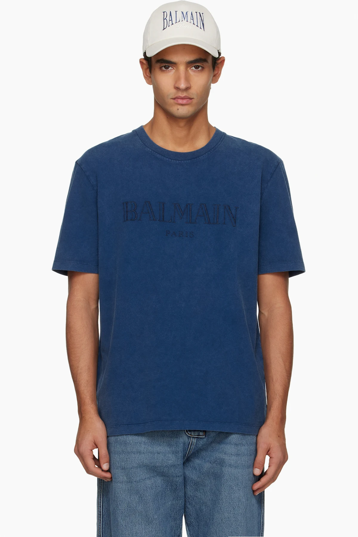 Blue Vintage 'Balmain' Embroidered T-shirt