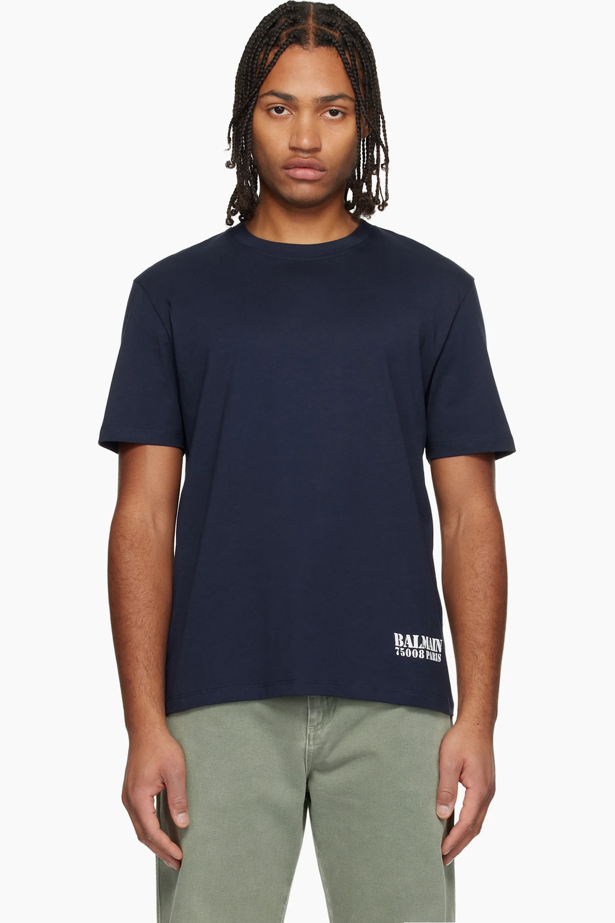 Navy Small 'Balmain' Stamp Printed T-shirt