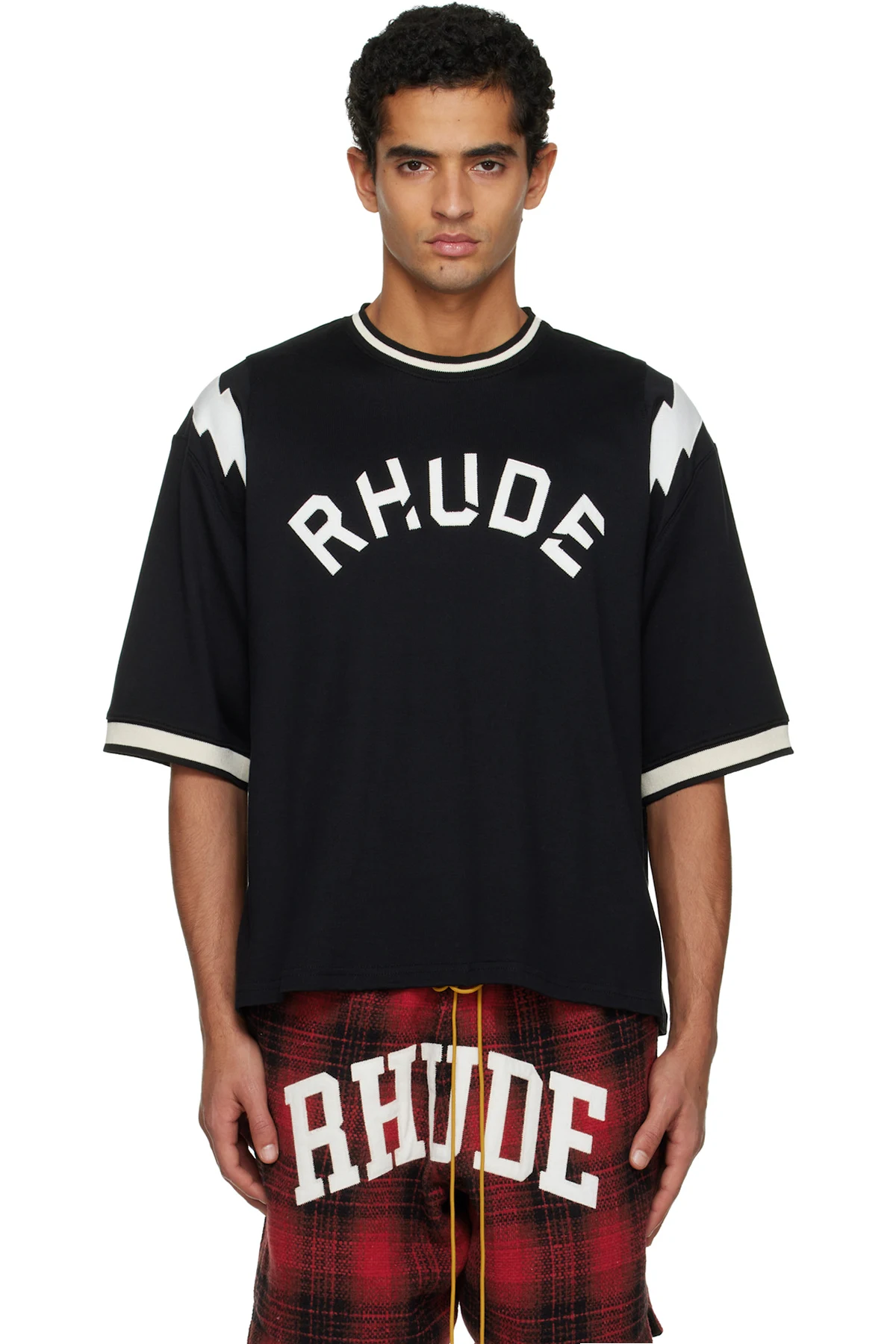Black 'Rhude' Lightning Ringer Jersey T-shirt