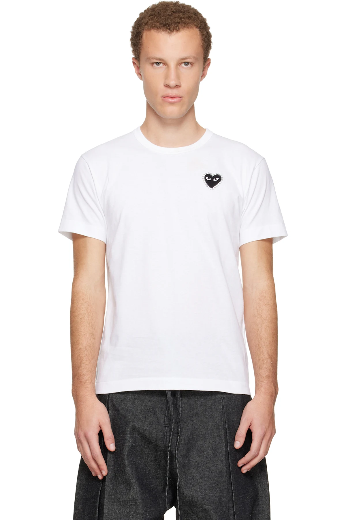 White Rhinestone Emblem Black Heart T-shirt