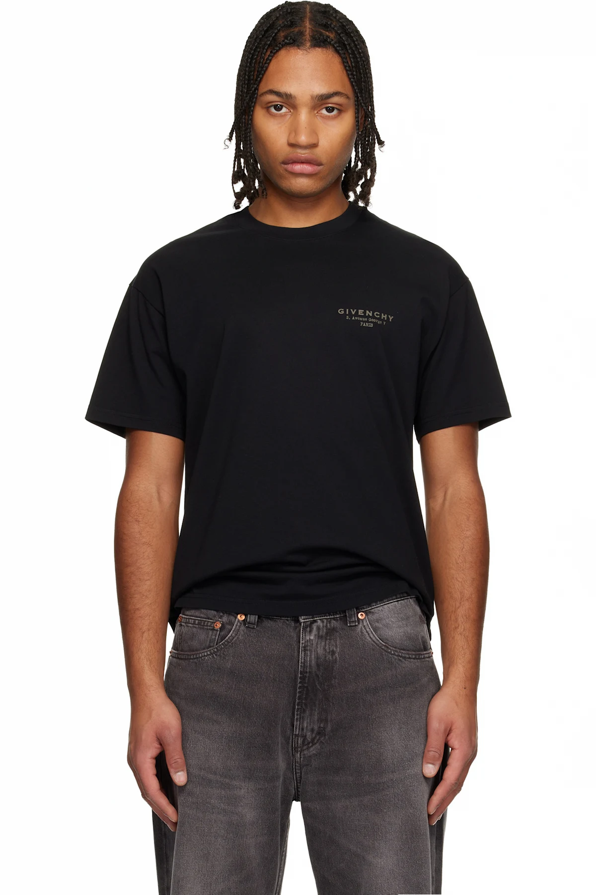 Black Cotton 'GIVENCHY' Stamp Print T-shirt