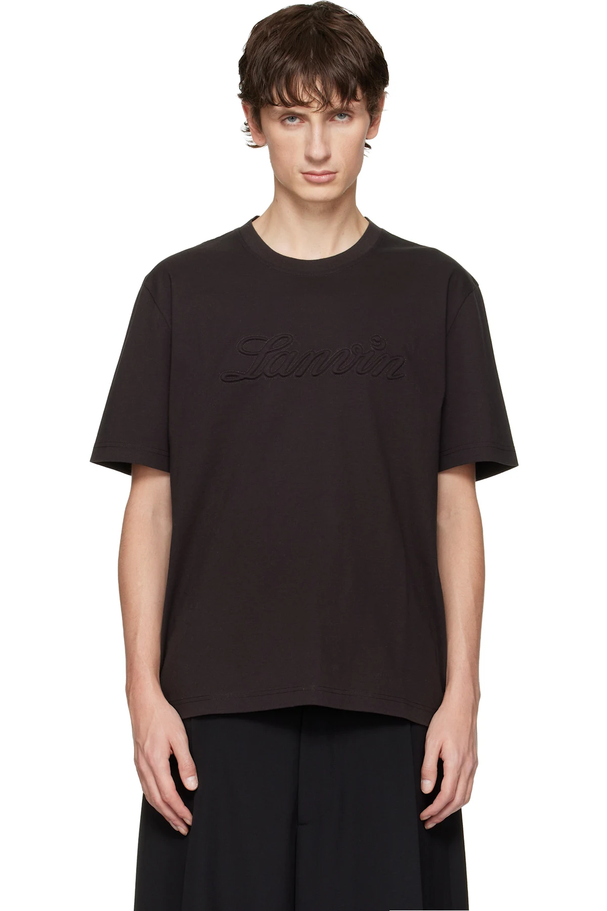 Brown Debossed Script Logo T-shirt