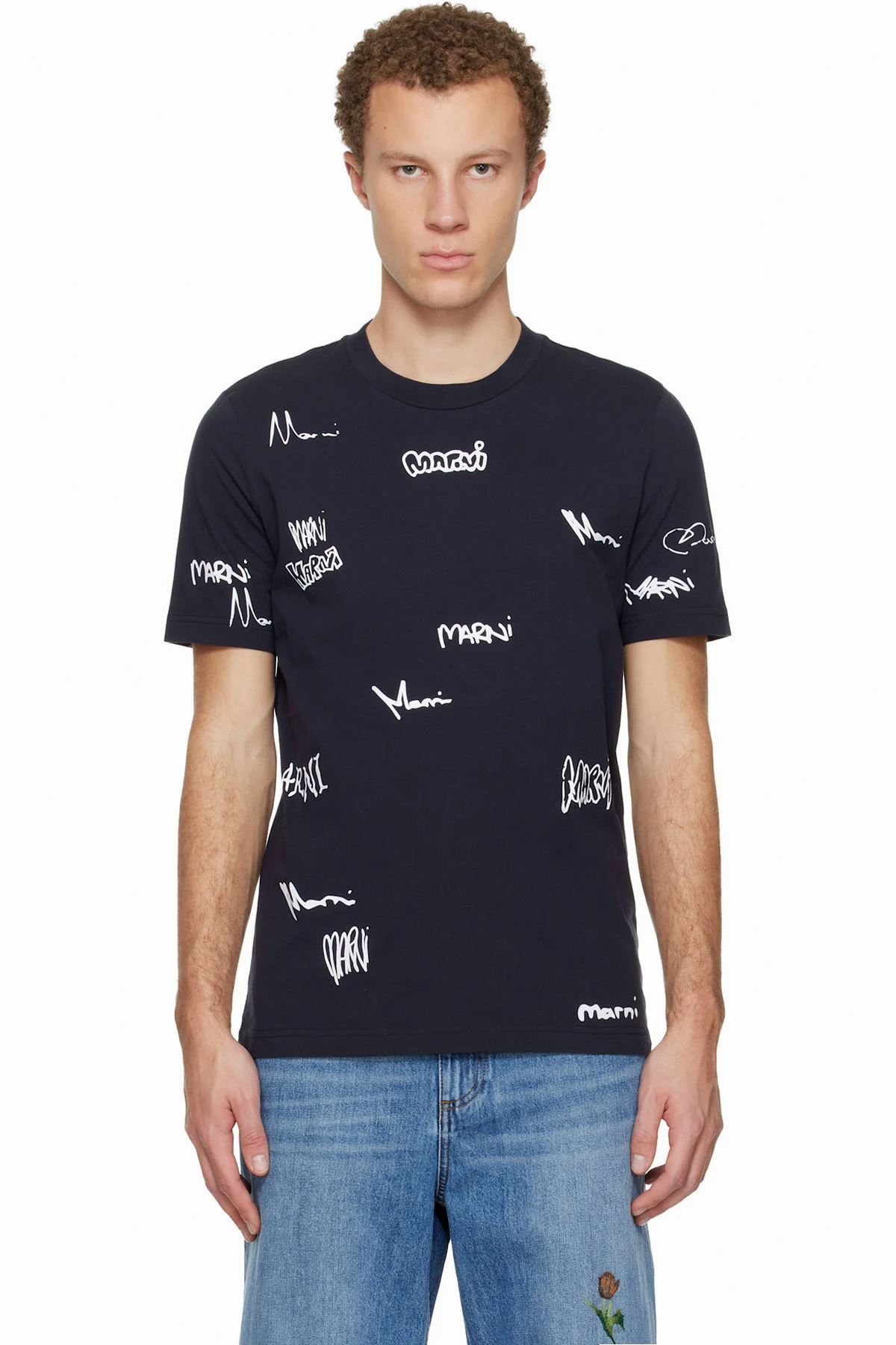 Navy Multigram Marni Print Cotton T-shirt