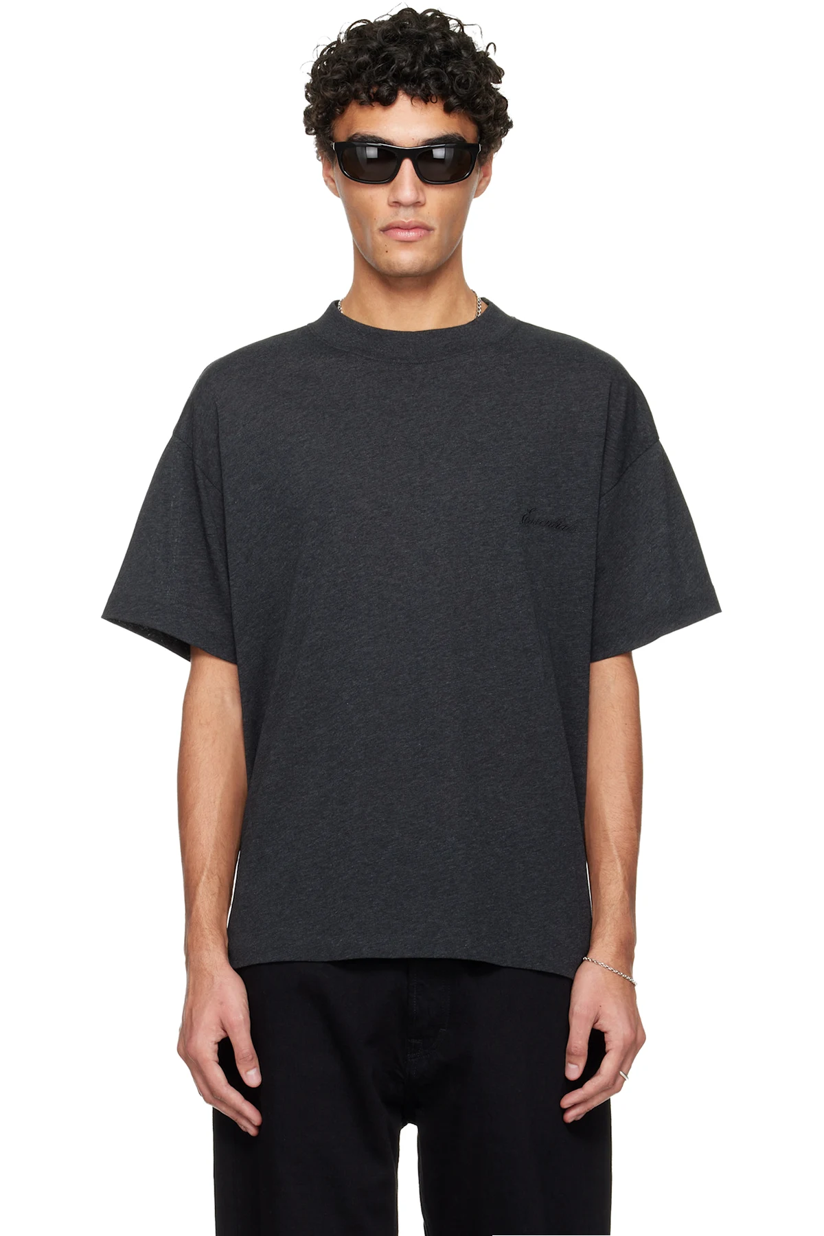 Gray Holiday Embroidered Essential T-shirt