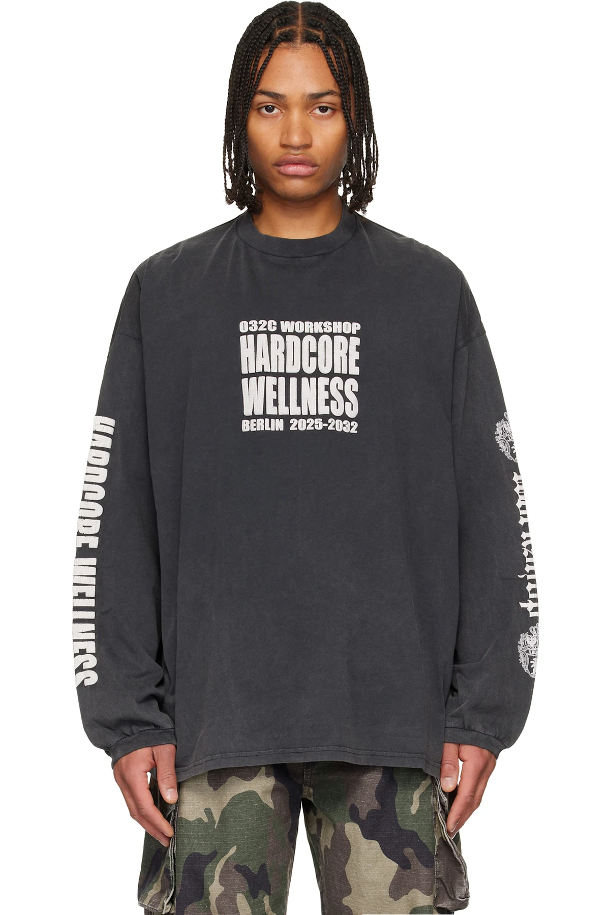 Black "Hardcore Wellness" Oversized Longsleeve T-shirt