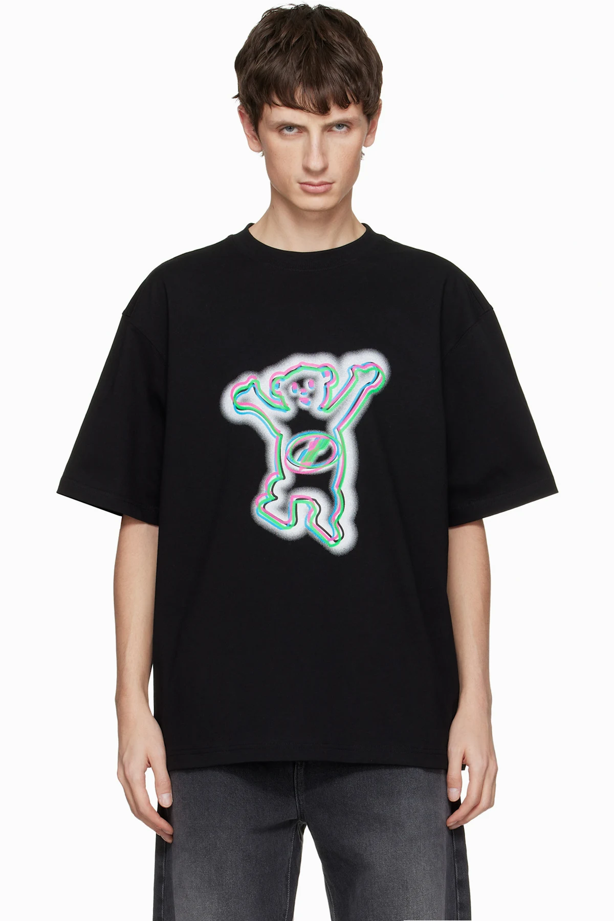 Black Colorful Teddy Print T-shirt
