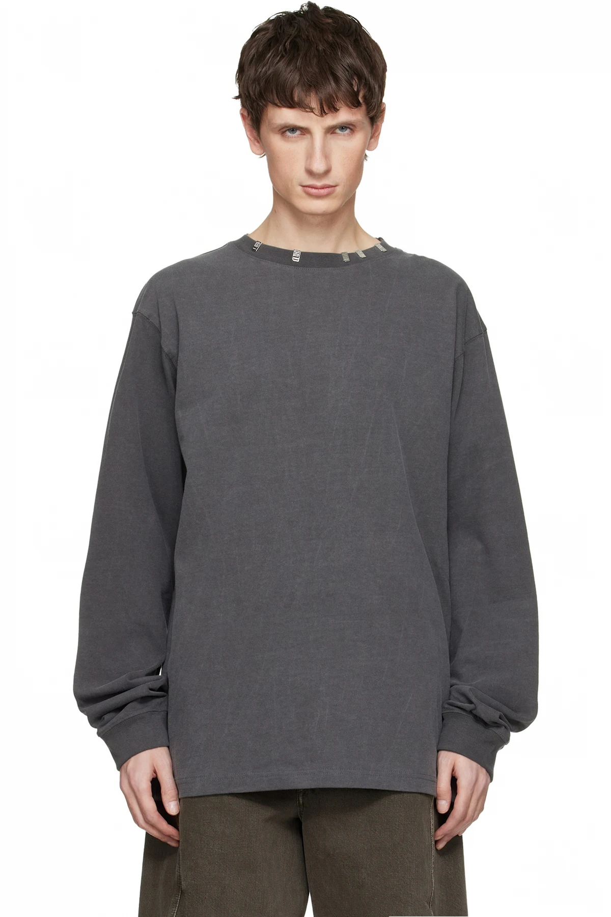 Gray Logo Metal Chip Long Sleeve T-shirt