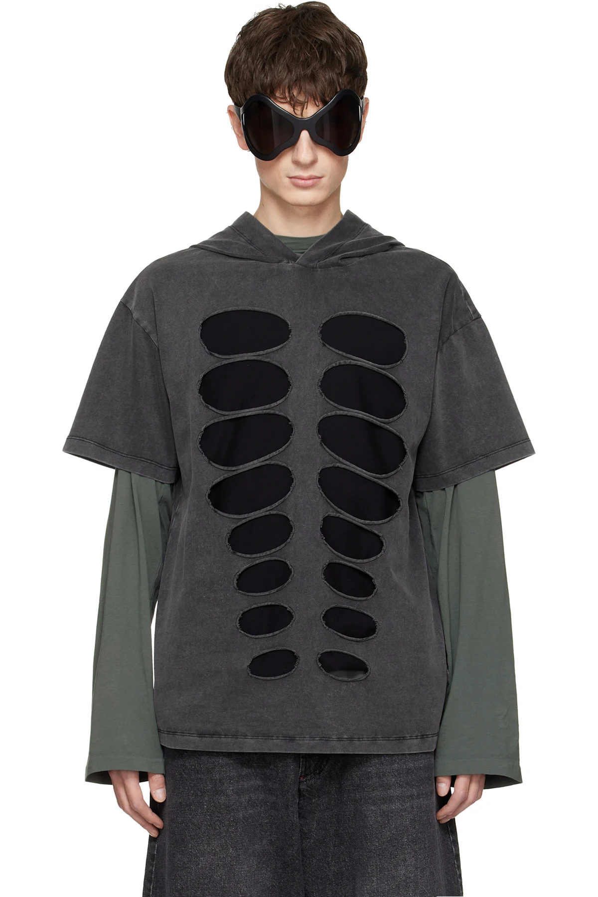 Gray Hooded Cutout T-shirt