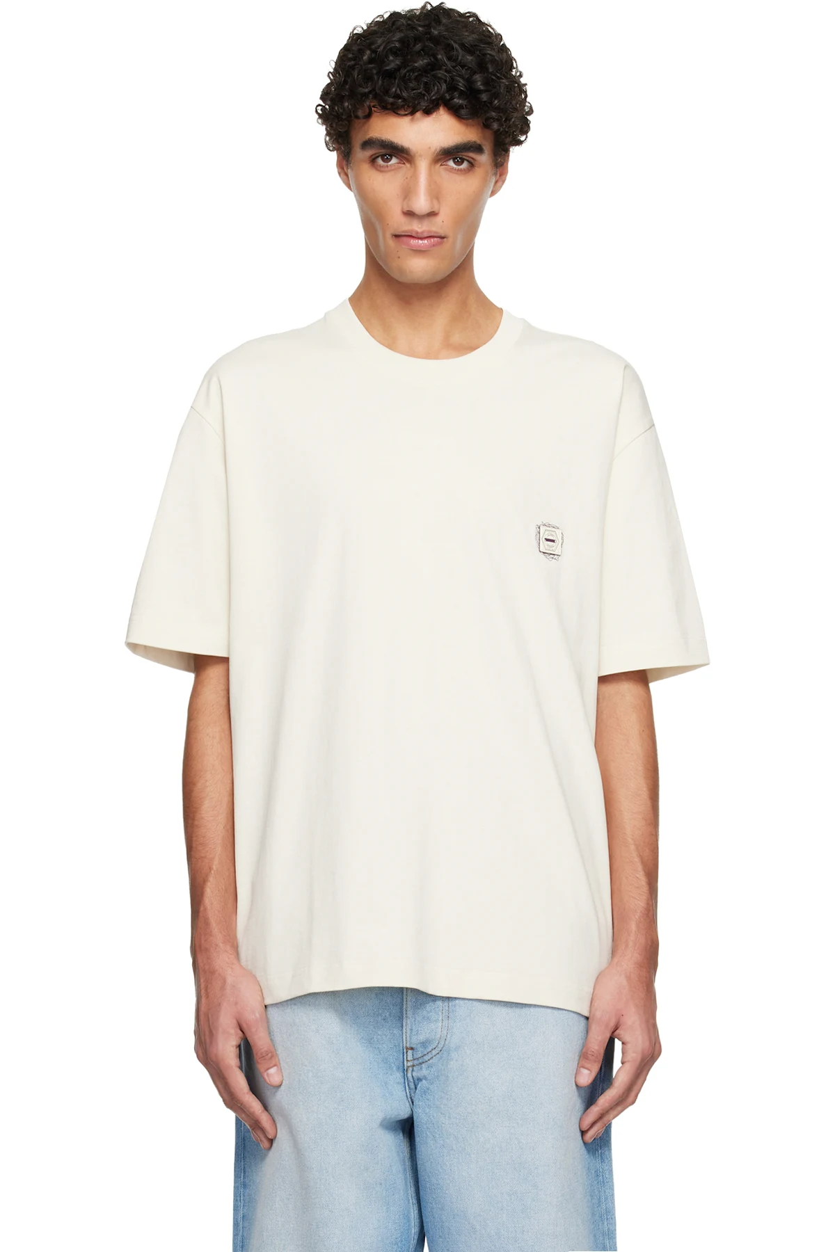 Beige Gradient Doodle Embroidery T-shirt