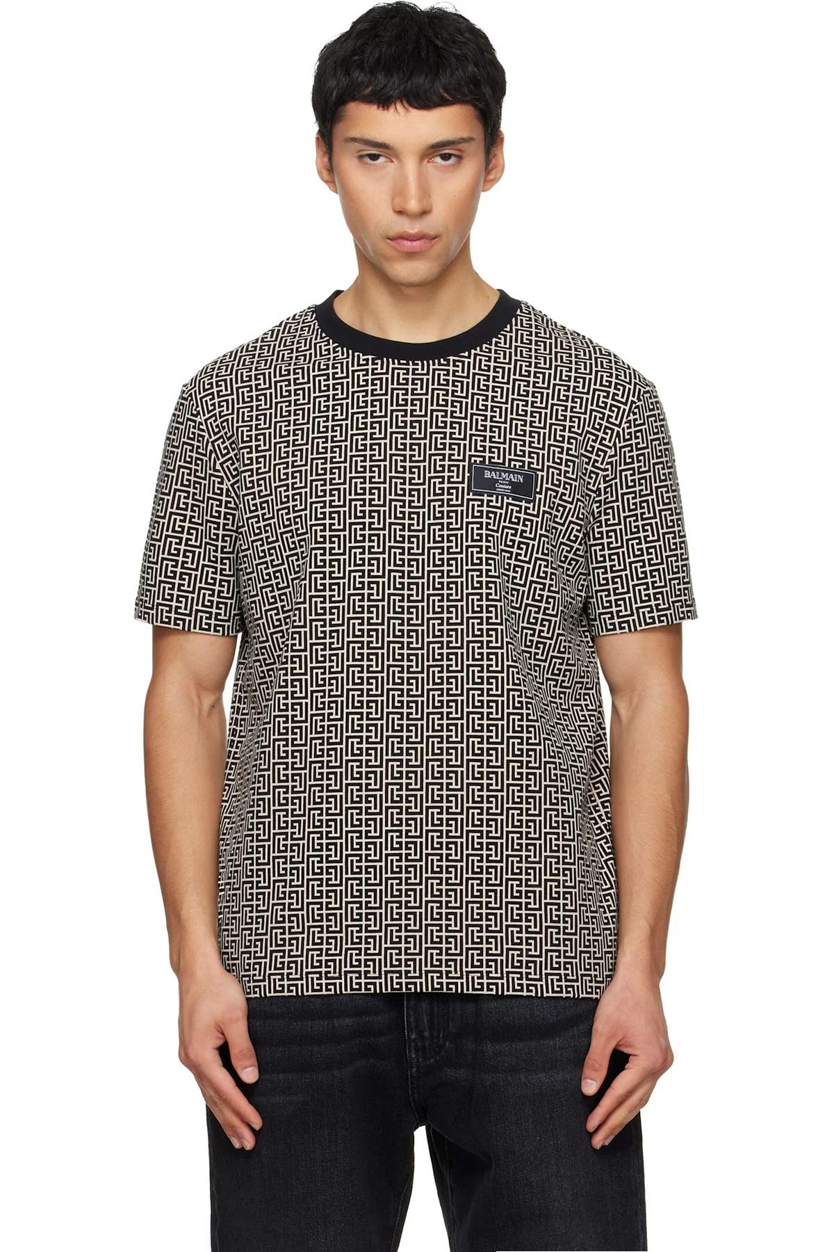 Black & Beige Monogram Jacquard T-shirt