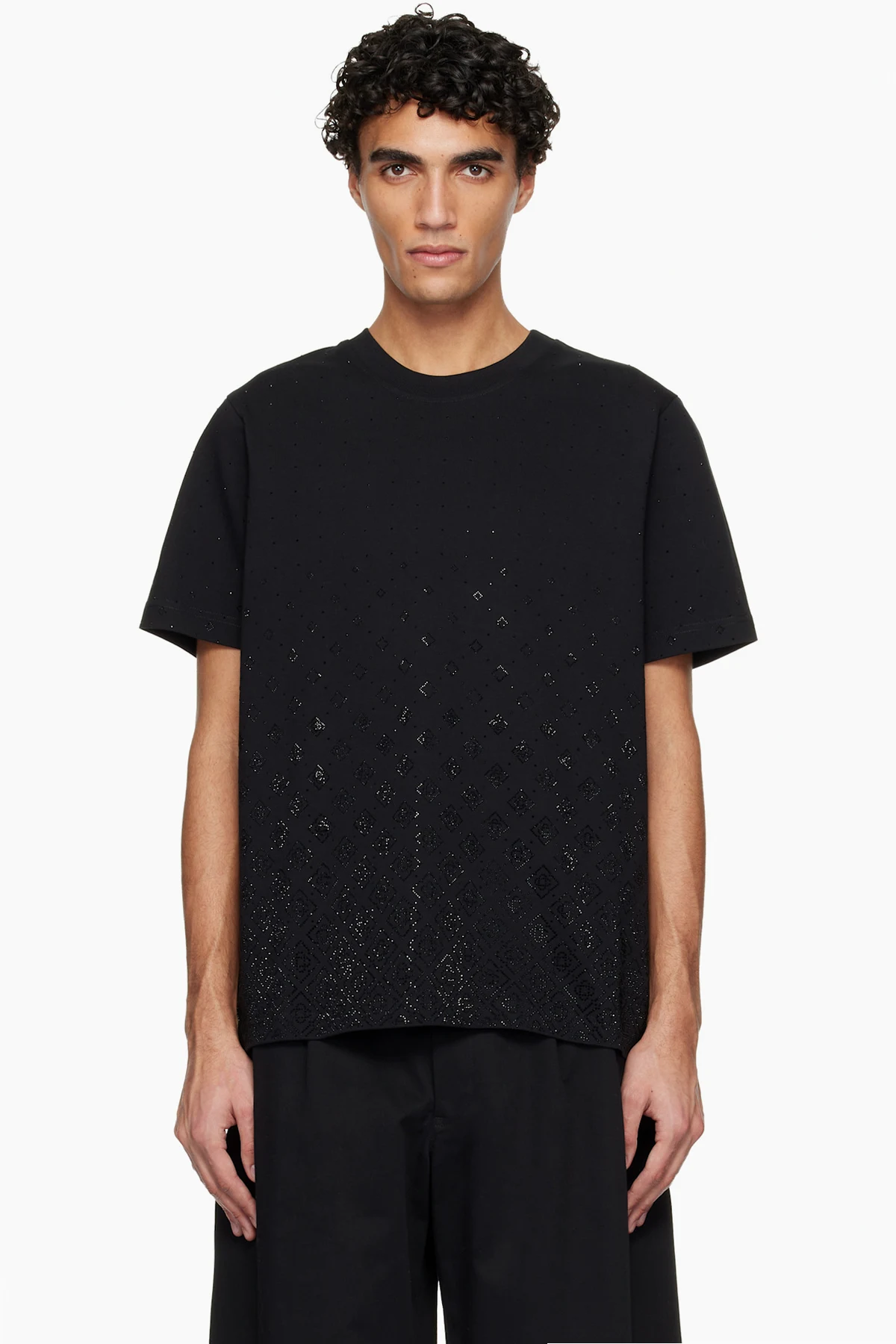 Black Crystal Monogram Logo Short Sleeve T‑shirt