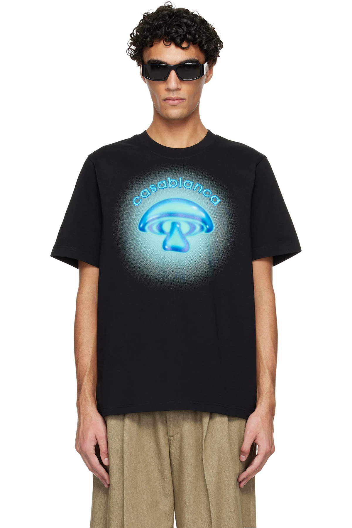 Black Airbrush Mushroom Logo Short Sleeve T‑shirt