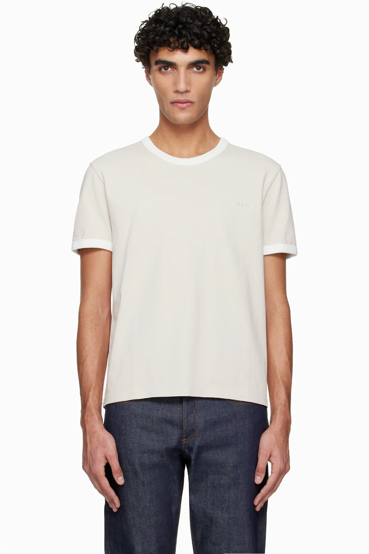 Beige Embroidered Logo T-shirt