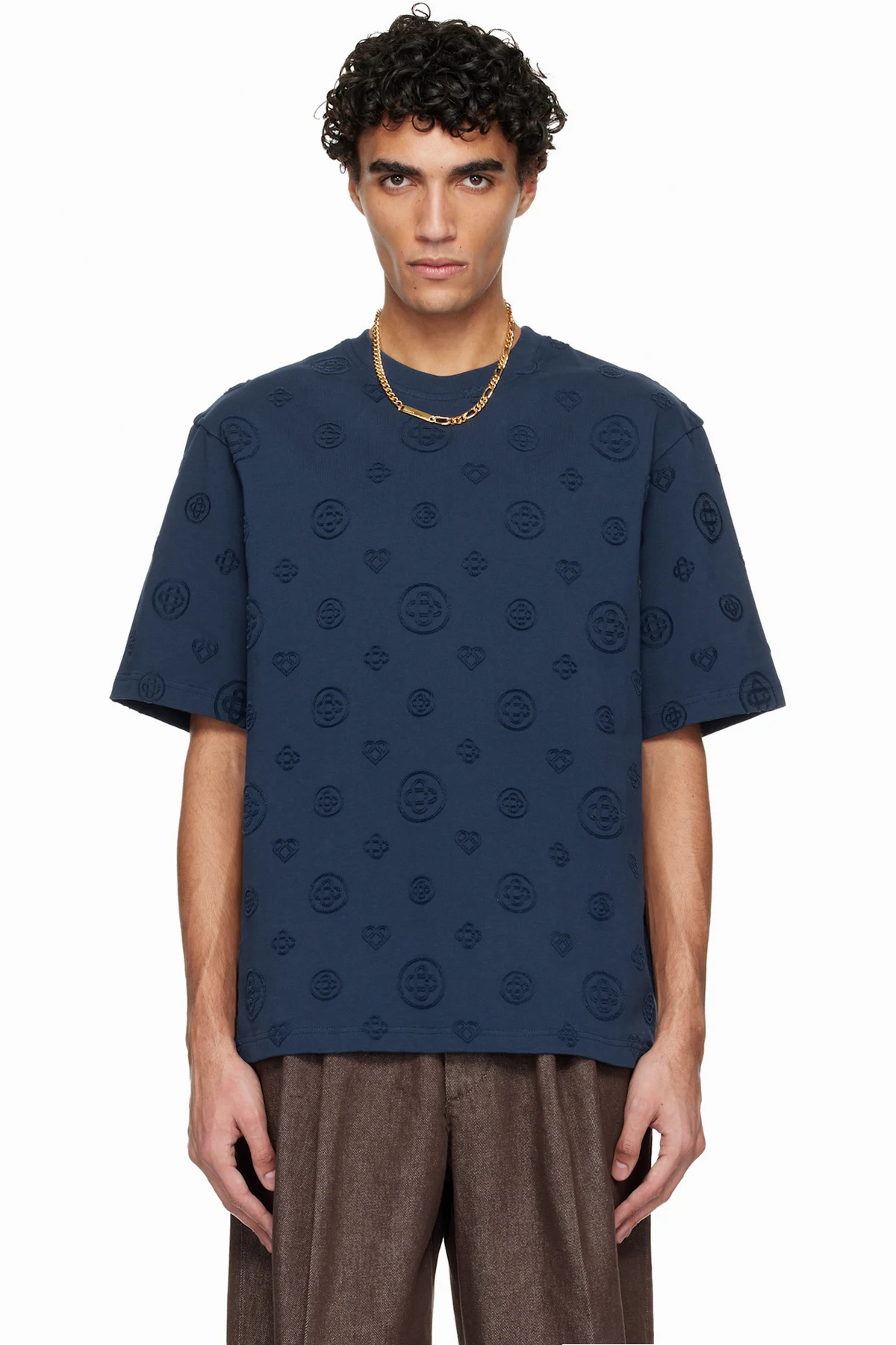 Navy Applique Monogram Oversized Short Sleeve T‑shirt
