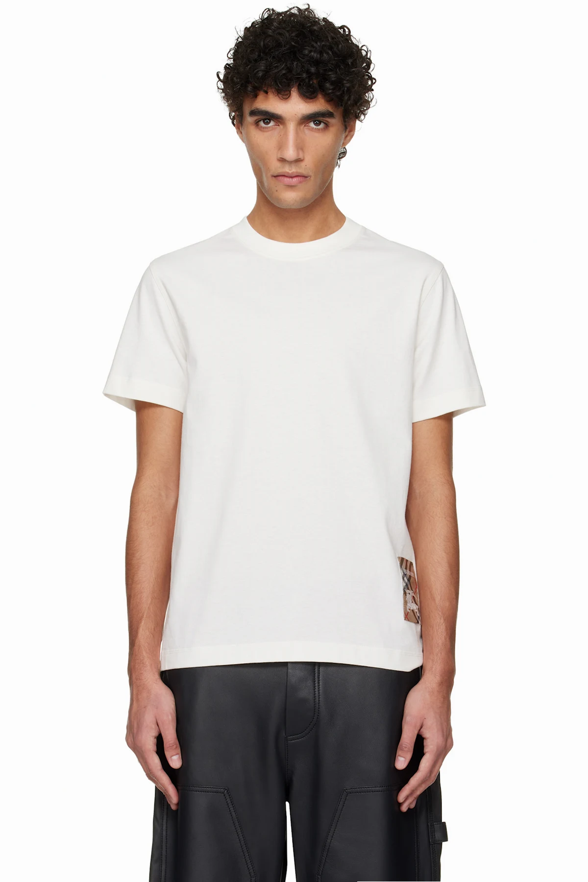 White Check Label Cotton T-shirt