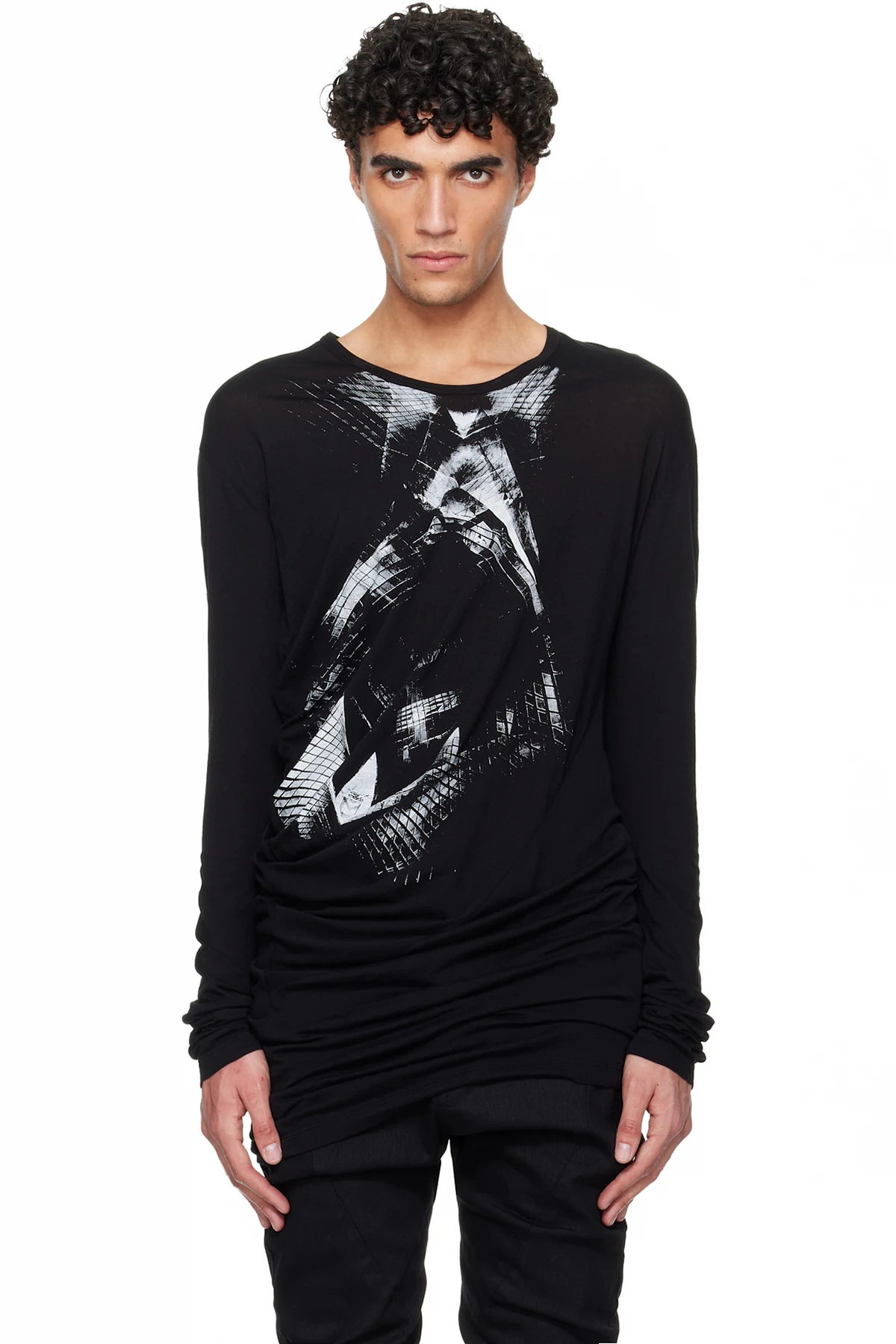 Black Numinous Print Curved T-shirt