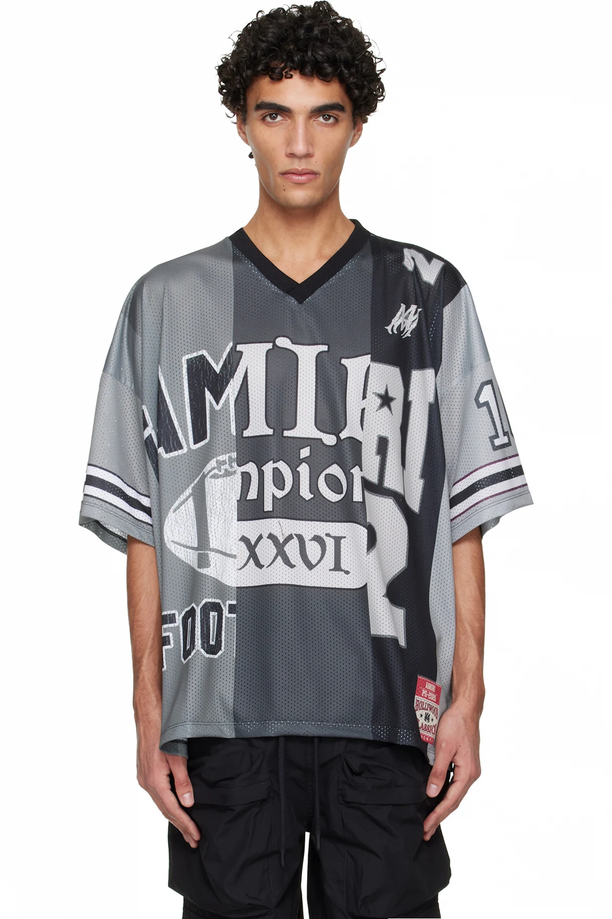 Gray Spliced Oversized Mesh T-shirt