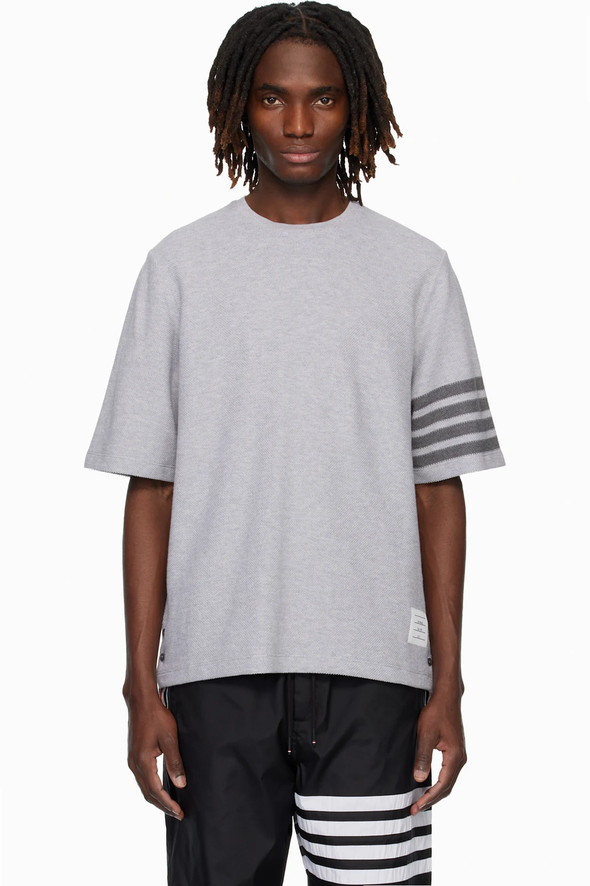 Gray Textured Pique 4-Bar T-shirt