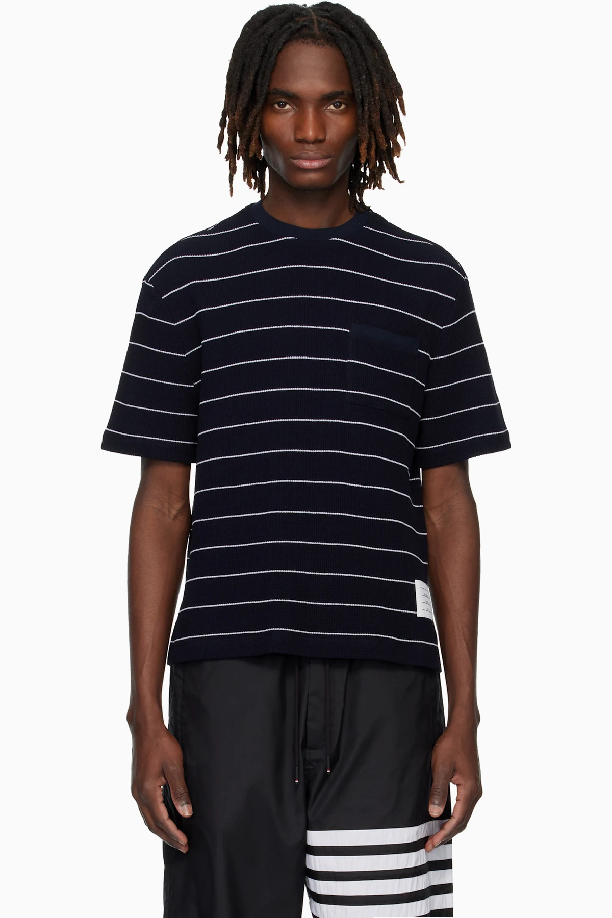 Navy Textured Stripe Waffle T-shirt