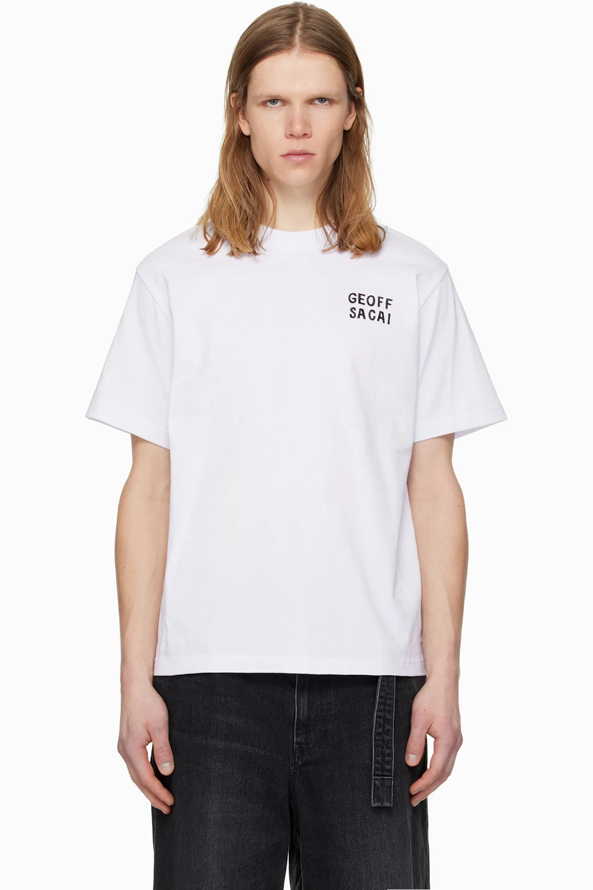 White 'geoff sacai' Embroidery T-shirt