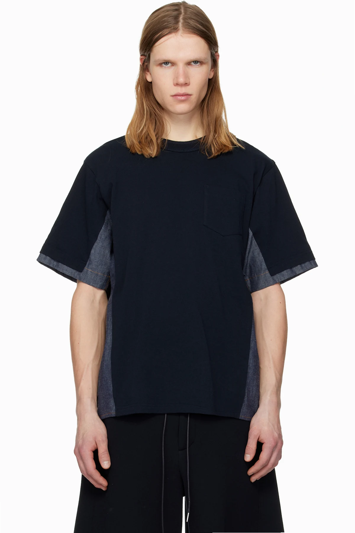 Navy Light Weight Denim & Cotton Jersey T-shirt