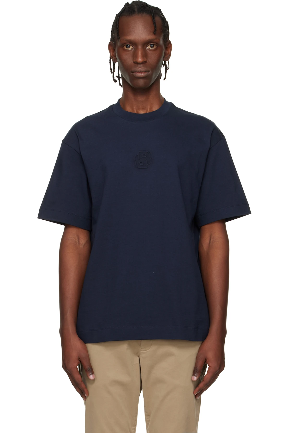 Navy Embossed-Logo T-shirt