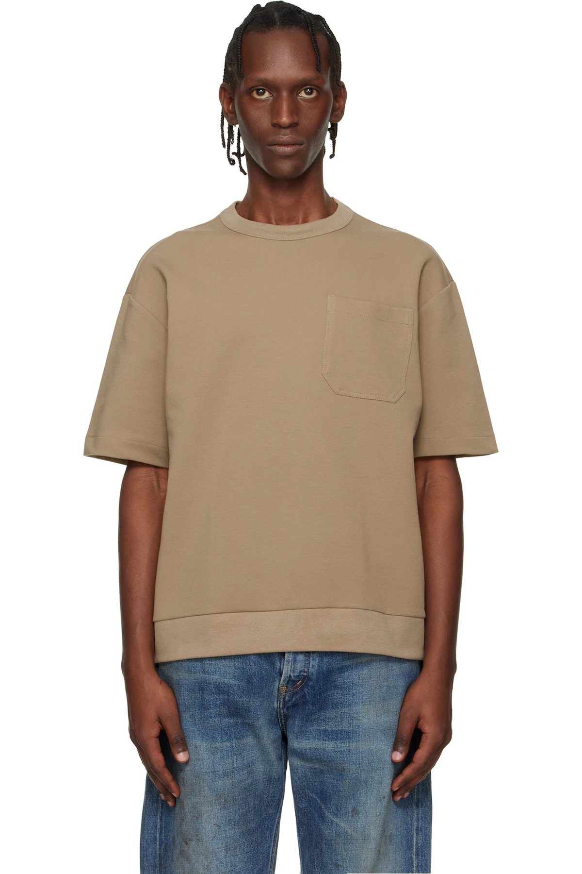 Beige Peached Cotton Blend T-shirt